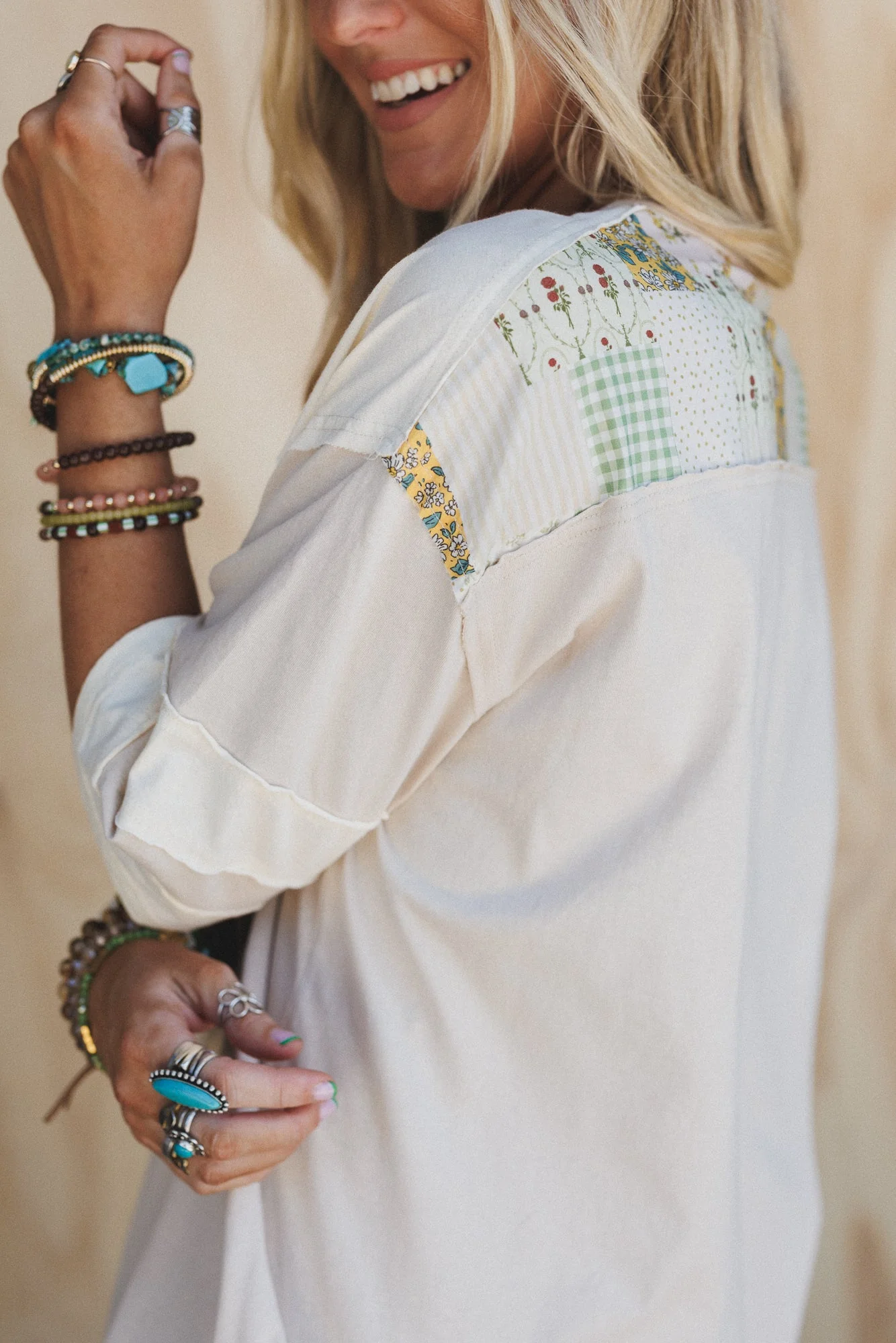 Sunwoven Daisy Patchwork Top - Mushroom - Image 2