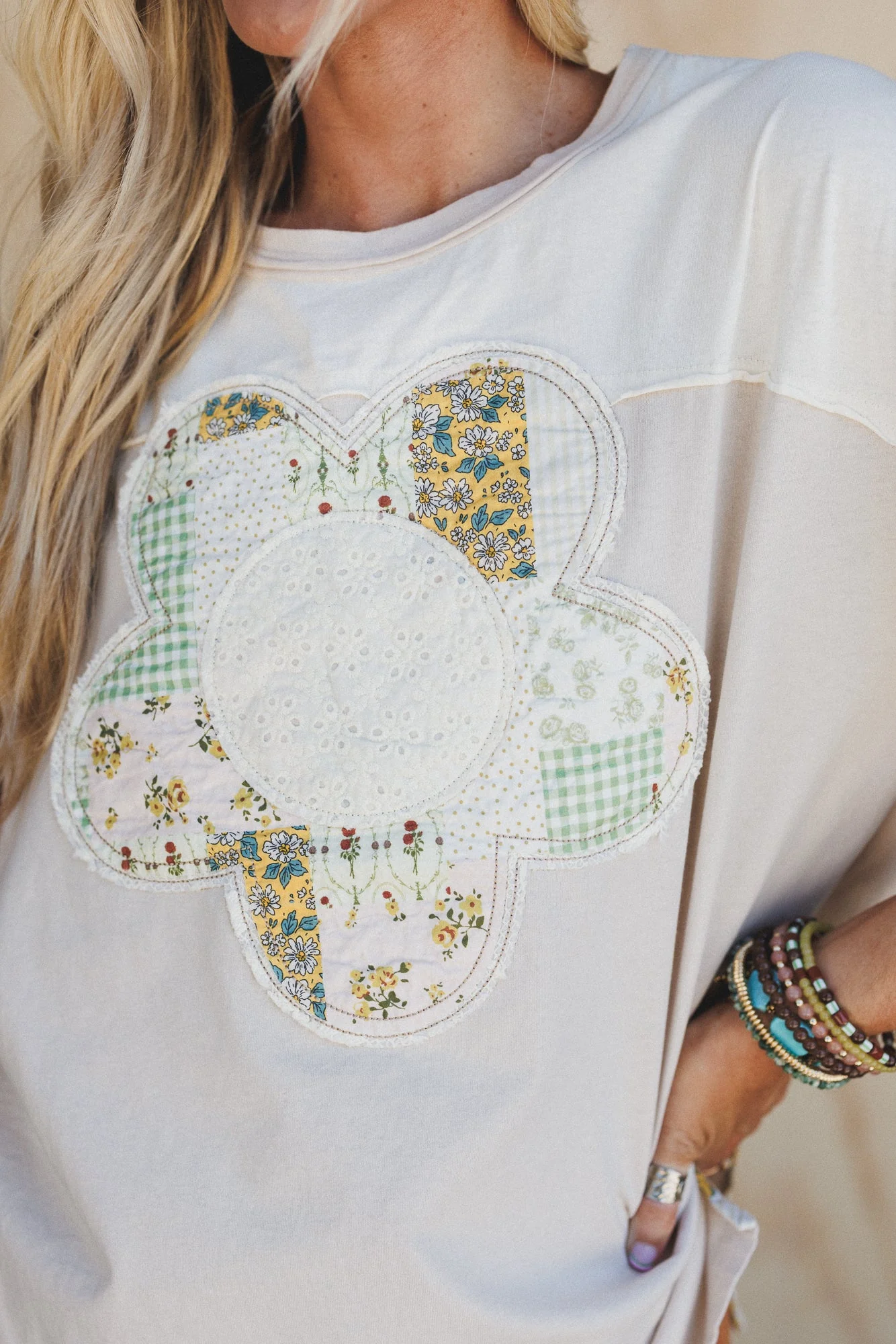 Sunwoven Daisy Patchwork Top - Mushroom - Image 3