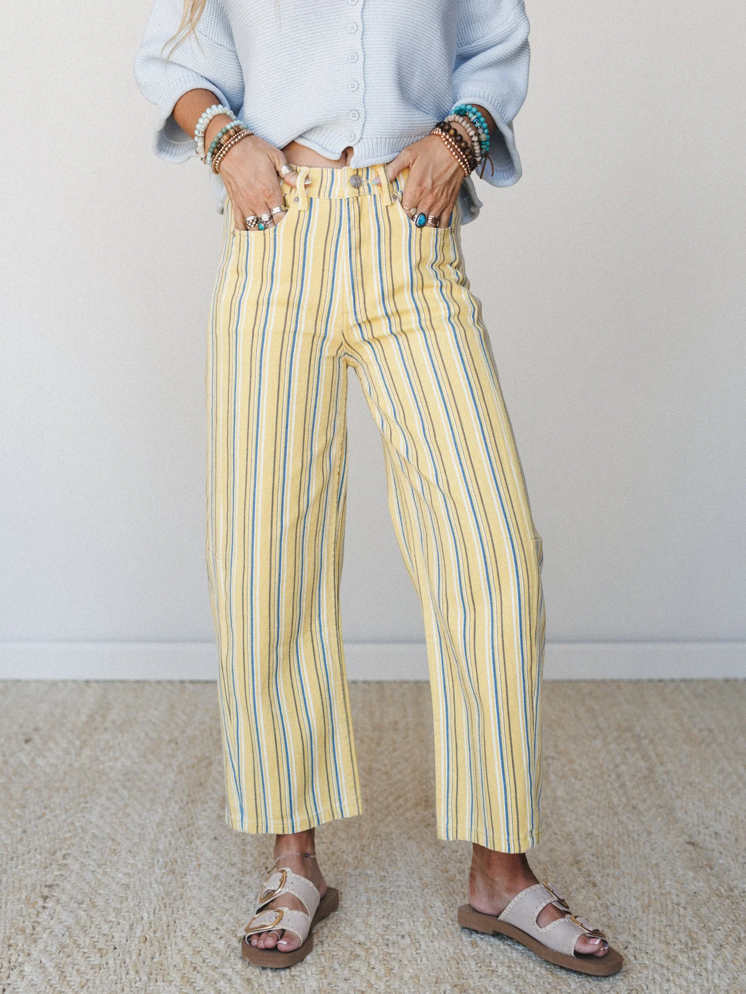 Surf Walk Striped Barrel Pants - Yellow