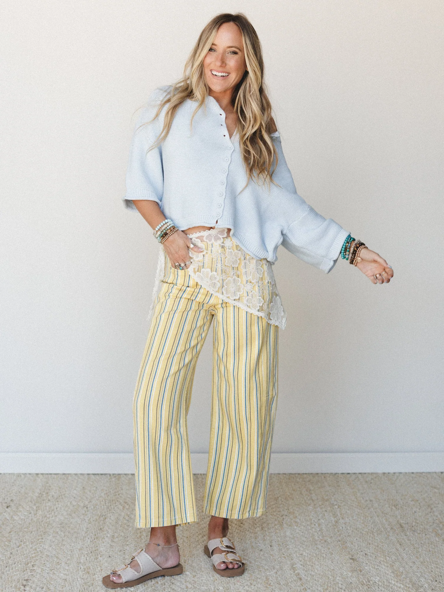 Surf Walk Striped Barrel Pants - Yellow - Image 4