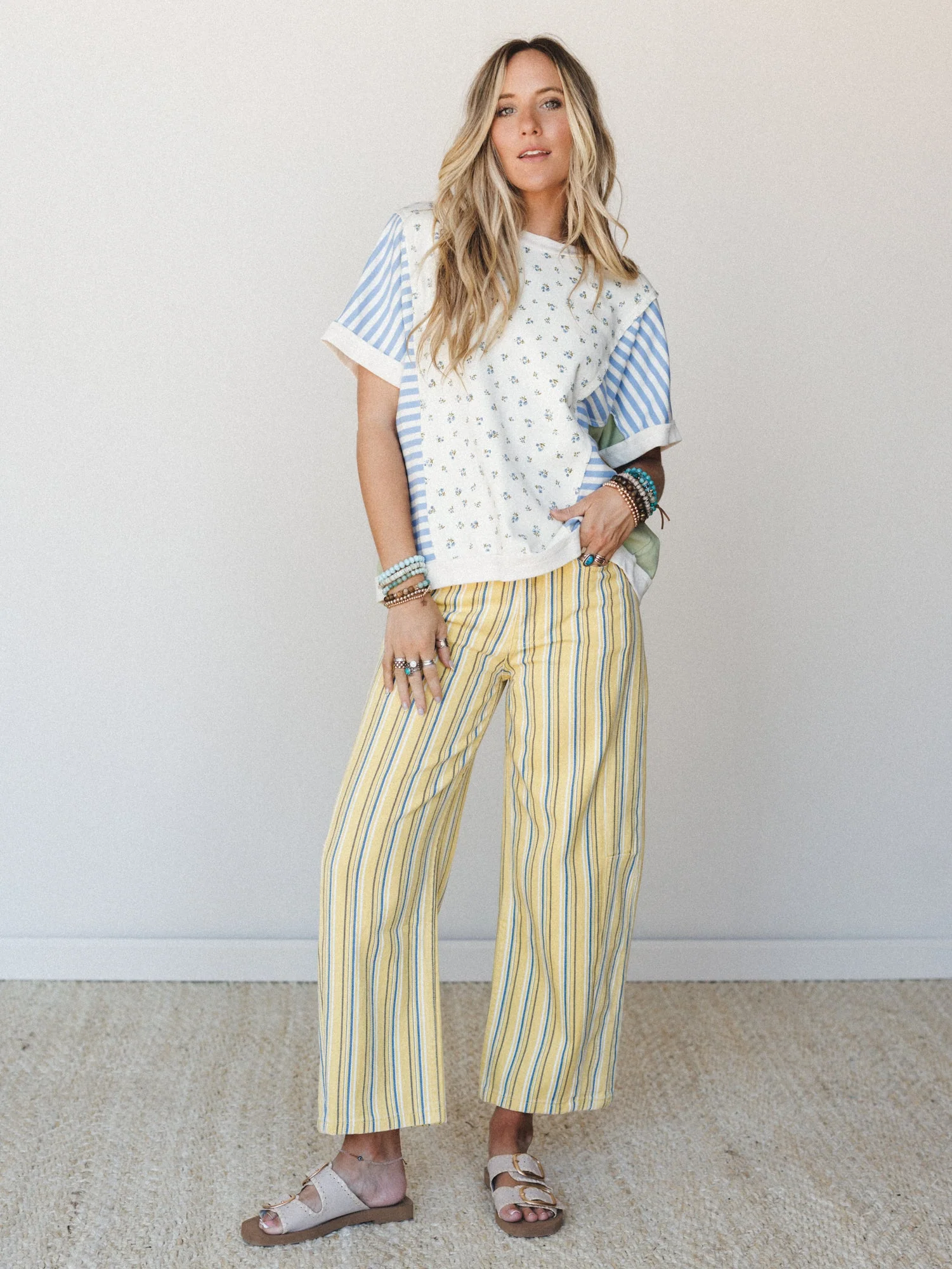 Surf Walk Striped Barrel Pants - Yellow - Image 5