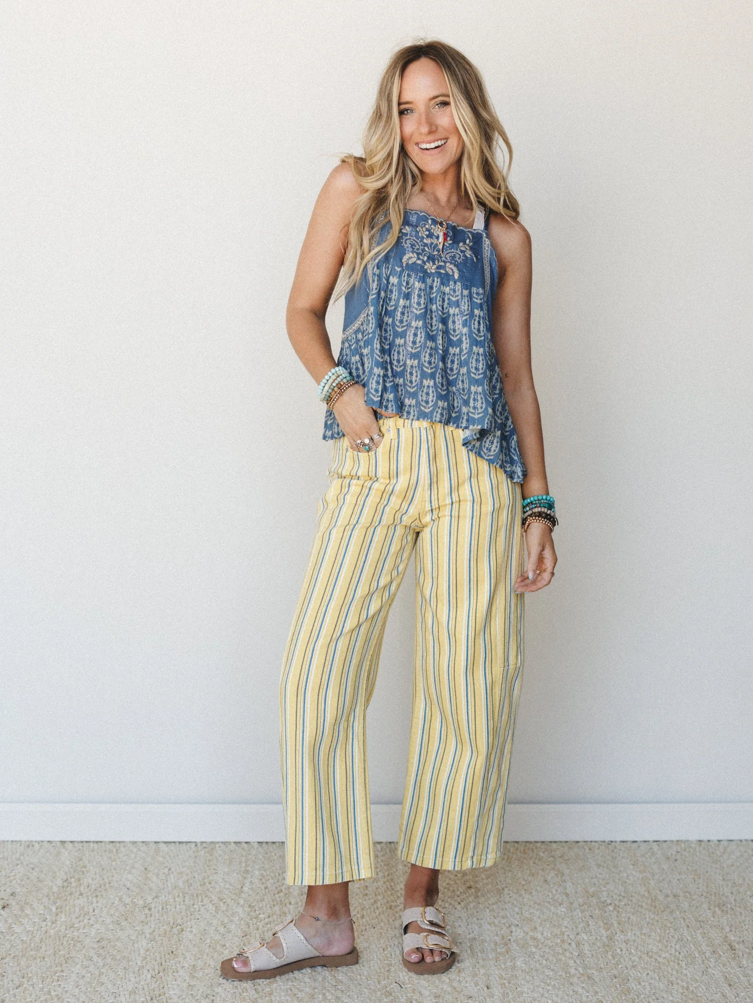 Surf Walk Striped Barrel Pants - Yellow - Image 6