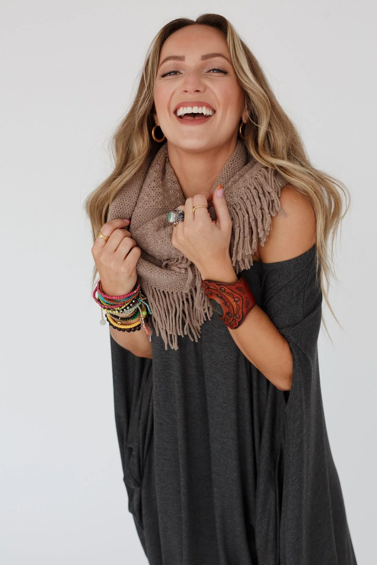 Sweet Dreams Fringe Infinity Scarf - Mocha - Image 6