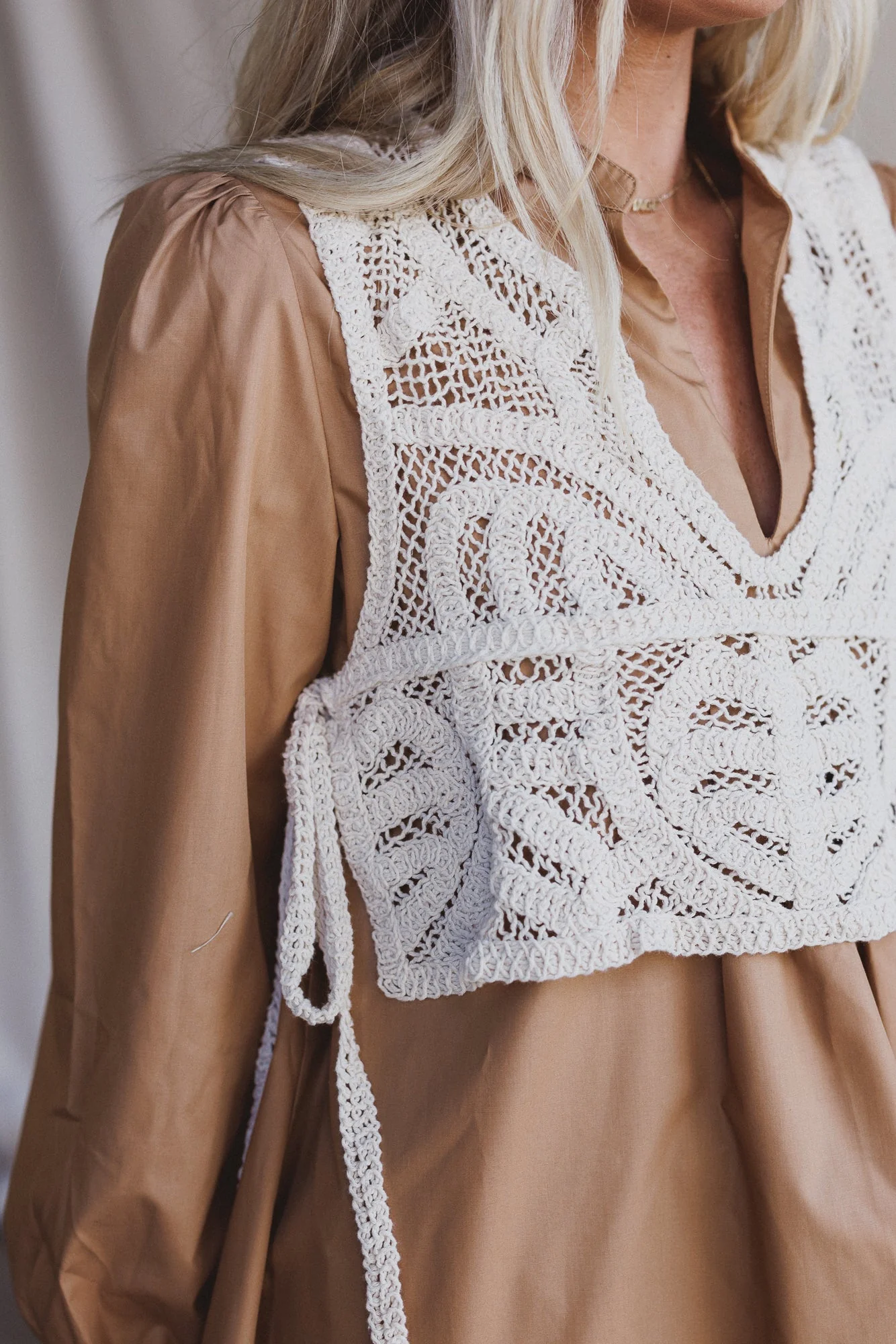 Sweet Edge Crochet Vest Tunic Dress - Camel - Image 3