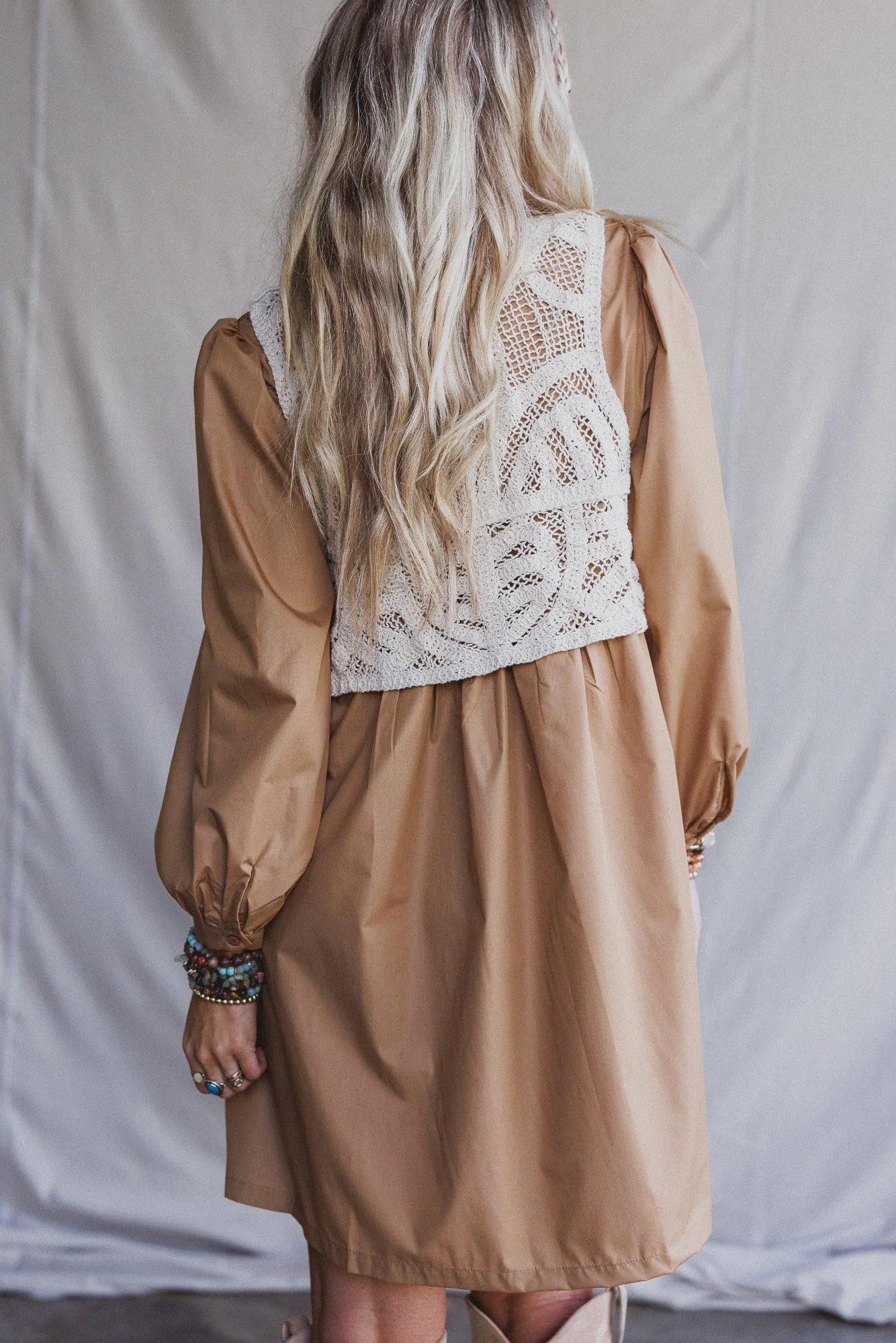 Sweet Edge Crochet Vest Tunic Dress - Camel - Image 6
