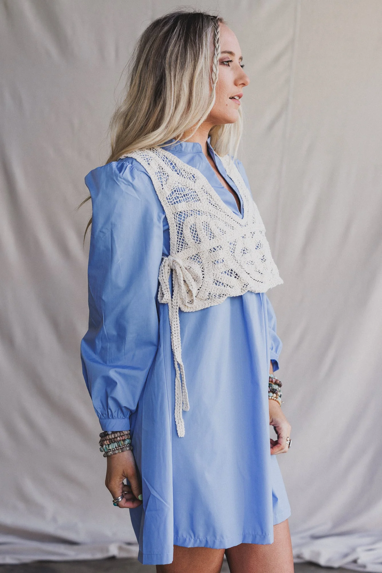 Sweet Edge Crochet Vest Tunic Dress - Light Blue - Image 4