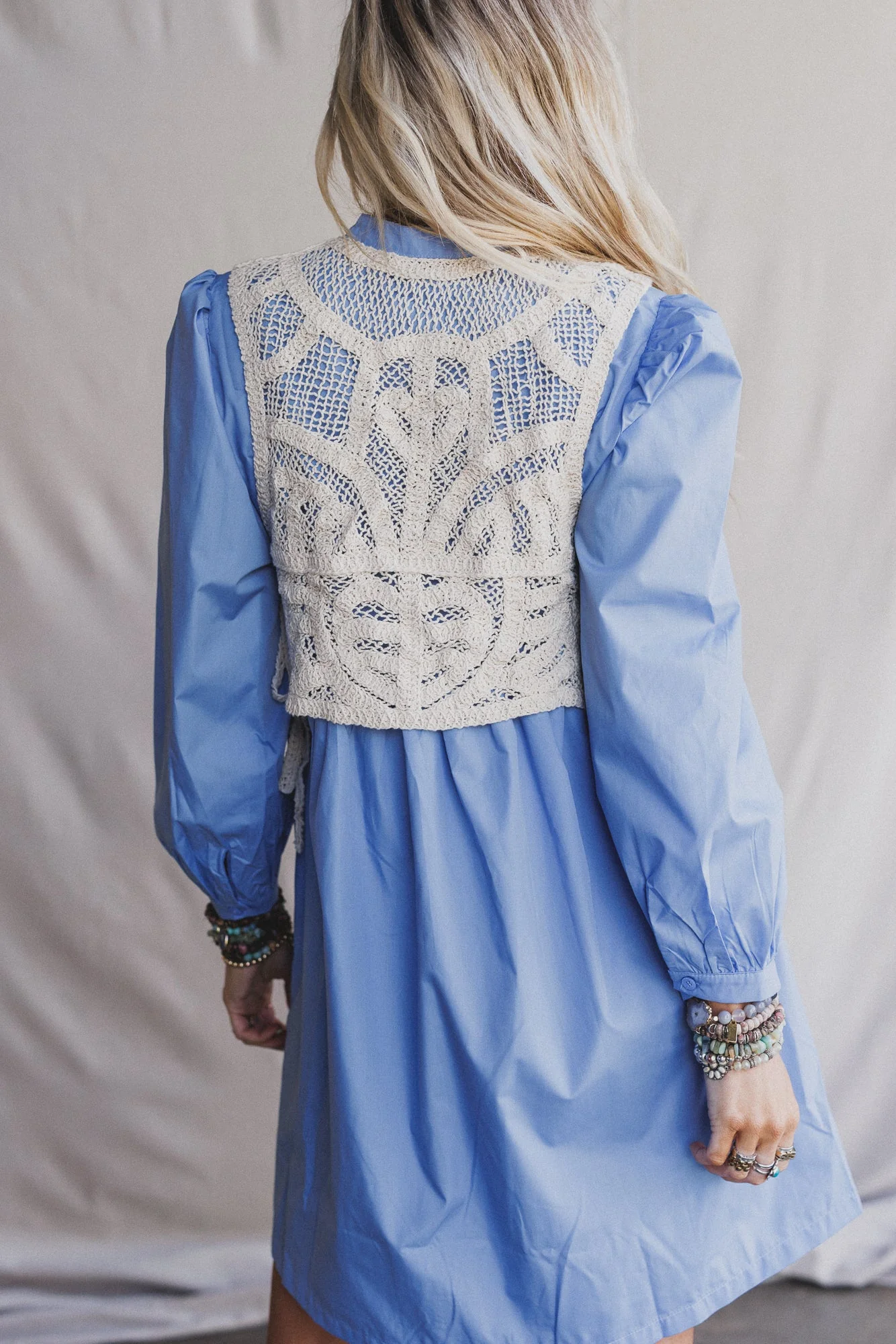 Sweet Edge Crochet Vest Tunic Dress - Light Blue - Image 5