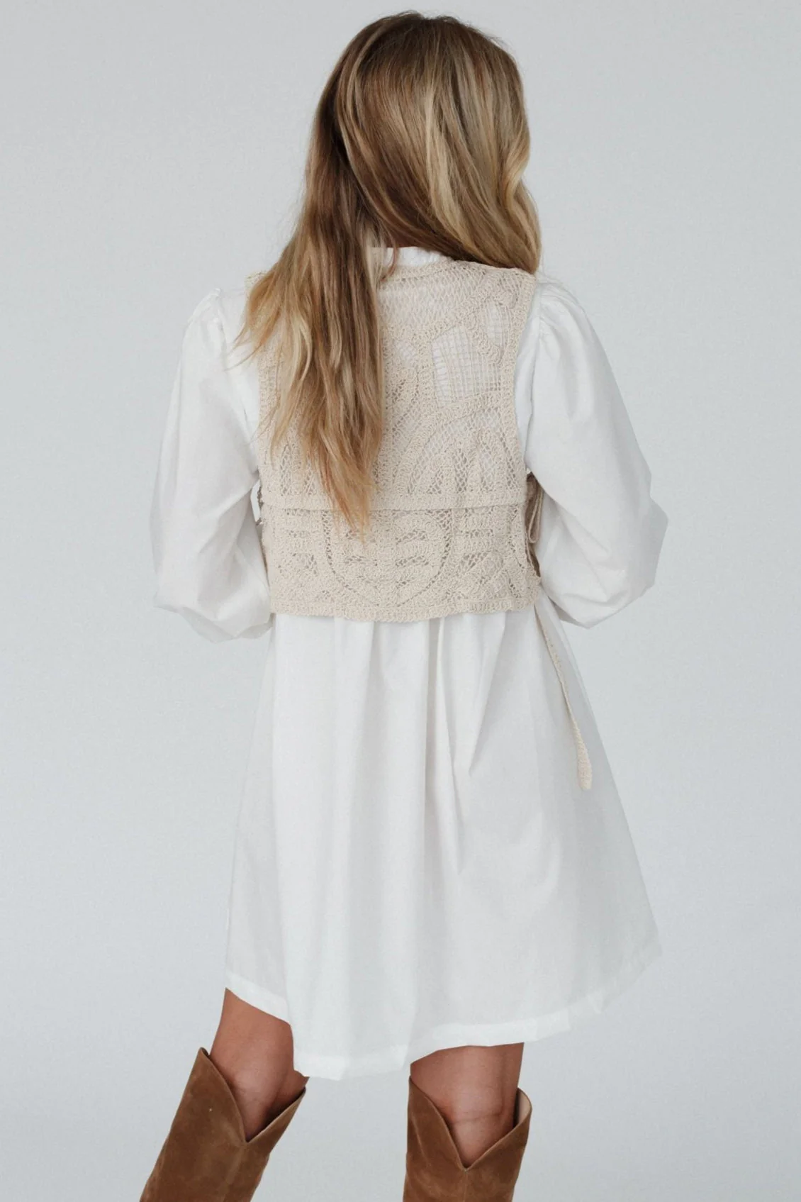 Sweet Edge Crochet Vest Tunic Dress - White - Image 3