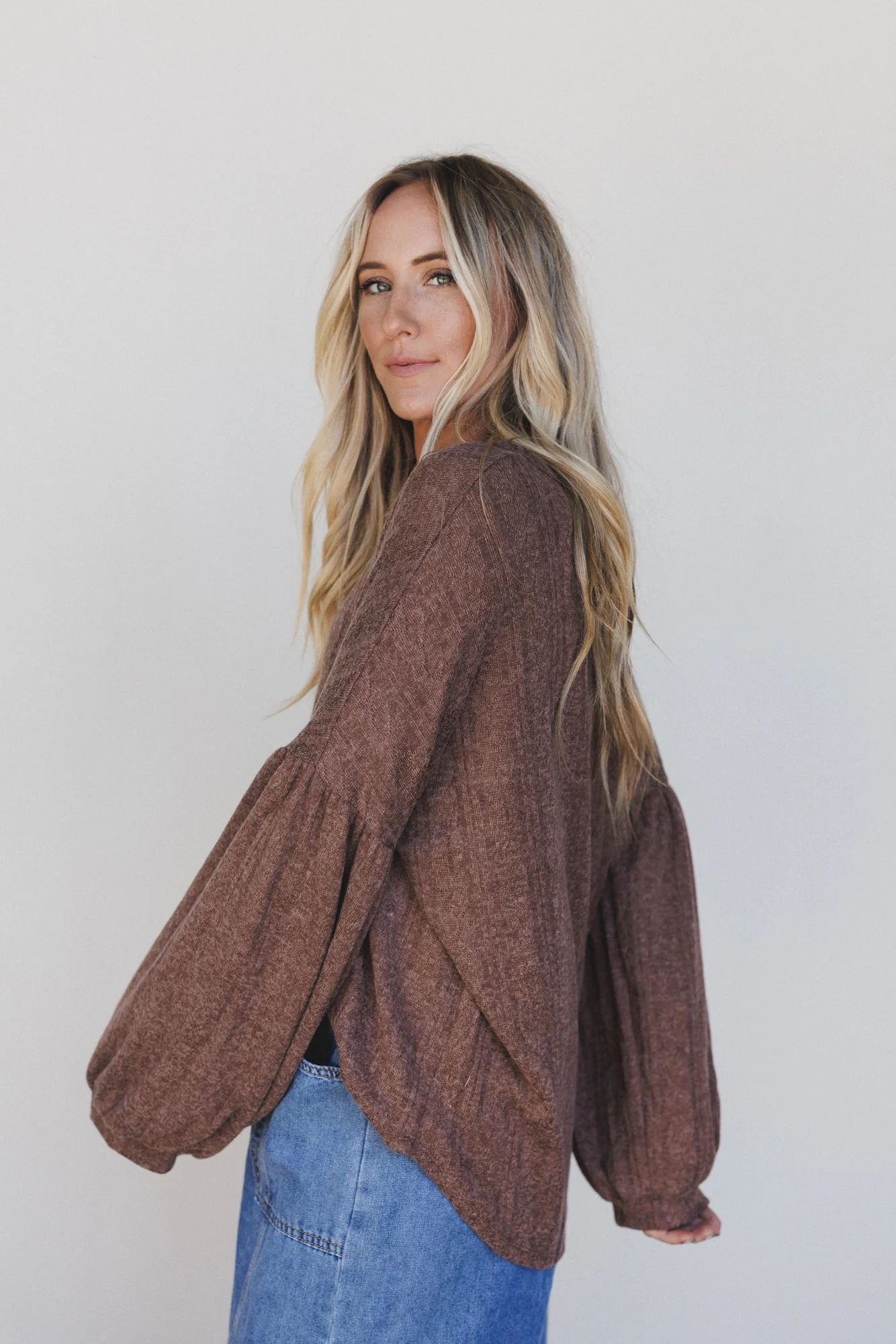 The Nest Sweet Heart Balloon Sleeve Knit Sweater - Choco - Image 3