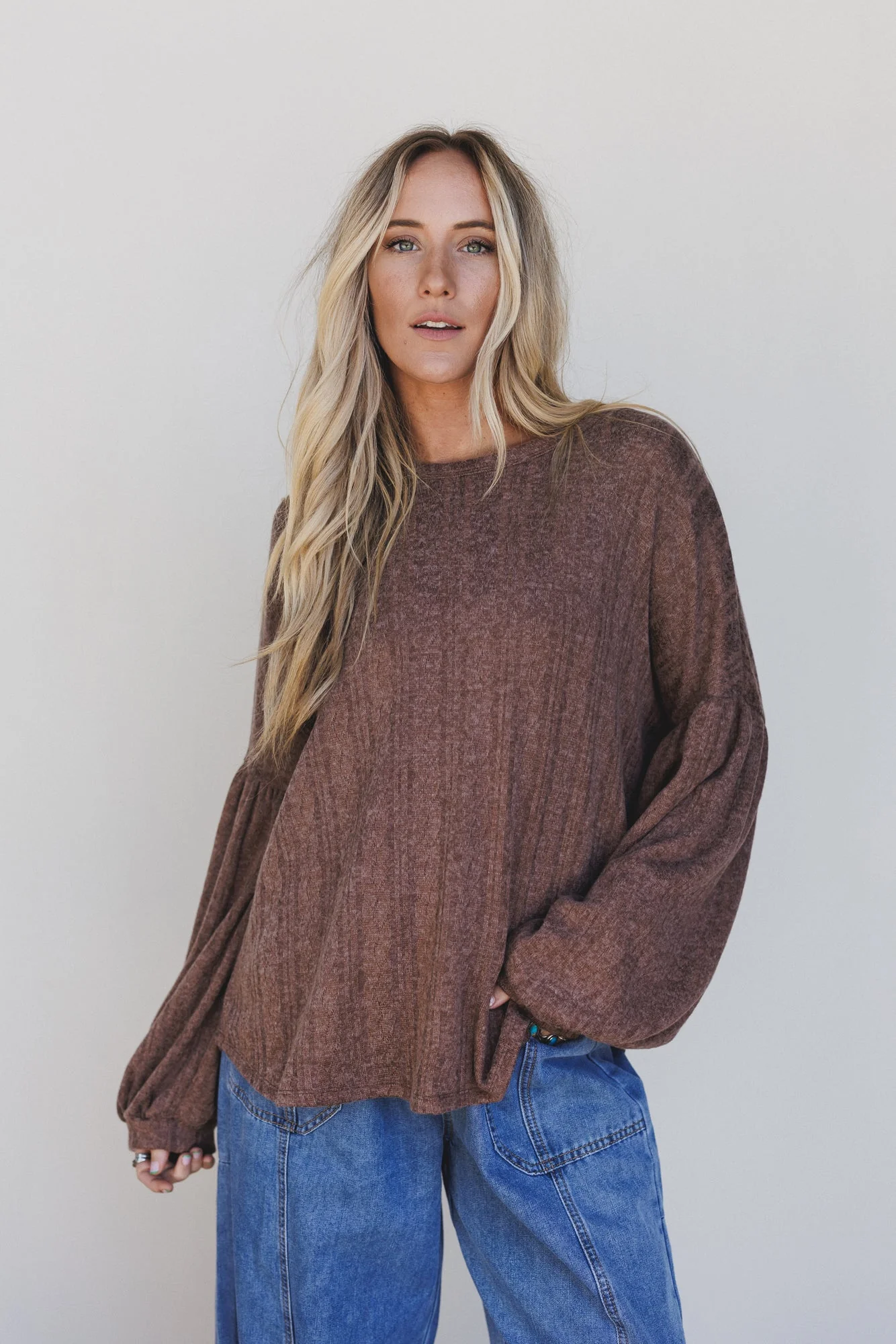The Nest Sweet Heart Balloon Sleeve Knit Sweater - Choco - Pre Order - Image 2