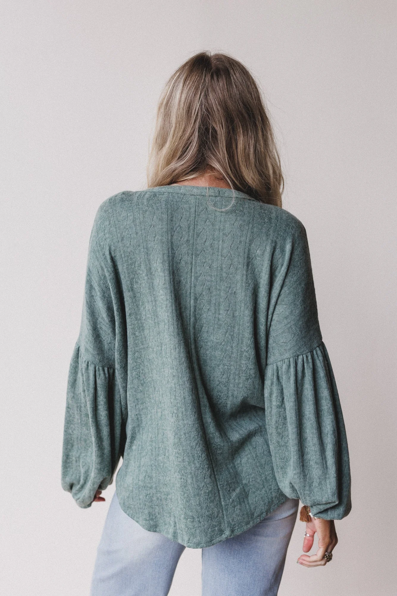 The Nest Sweet Heart Balloon Sleeve Knit Sweater - Olive - Image 4