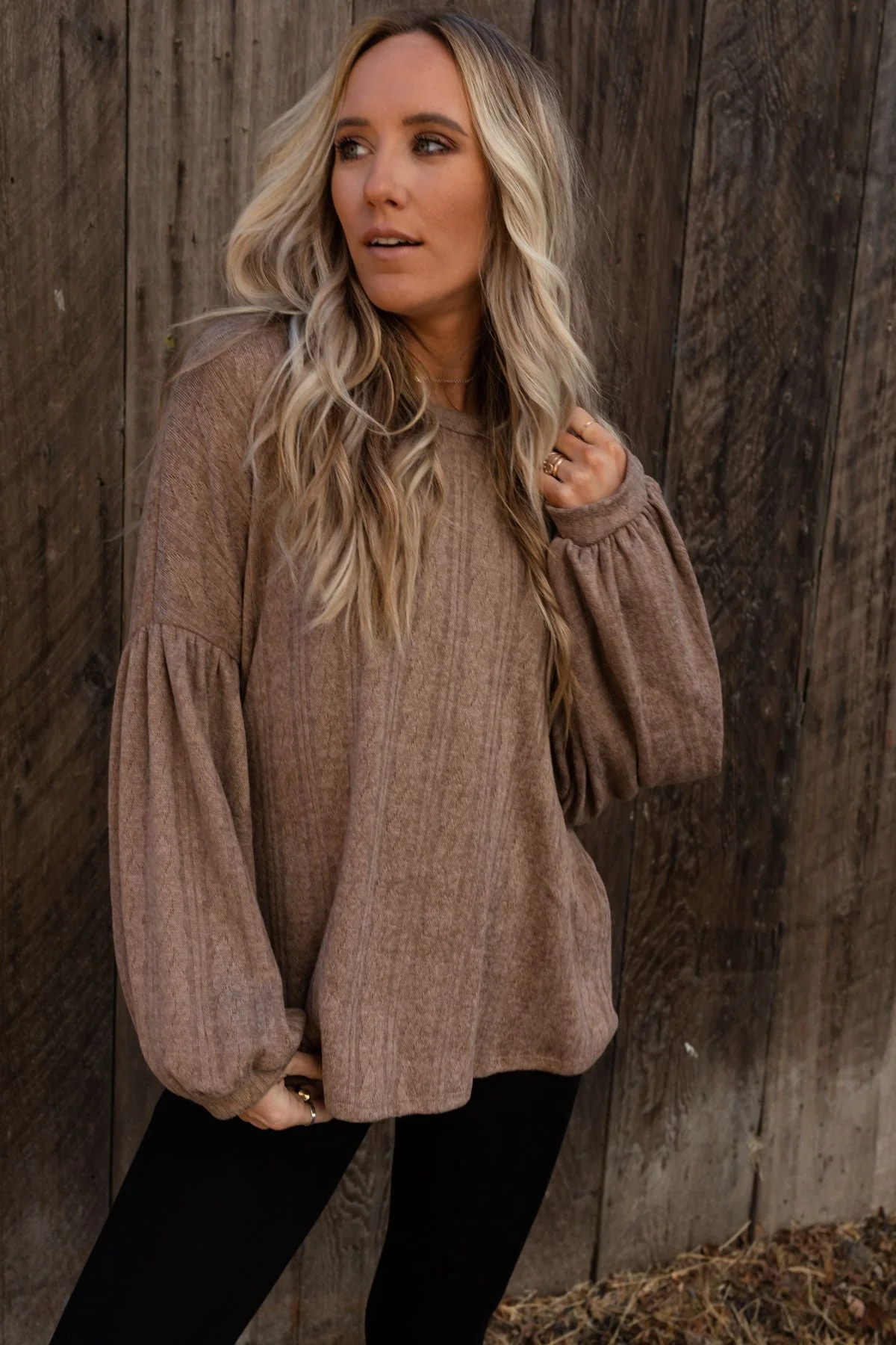 The Nest Sweet Heart Balloon Sleeve Knit Sweater - Mocha - Pre Order - Image 2