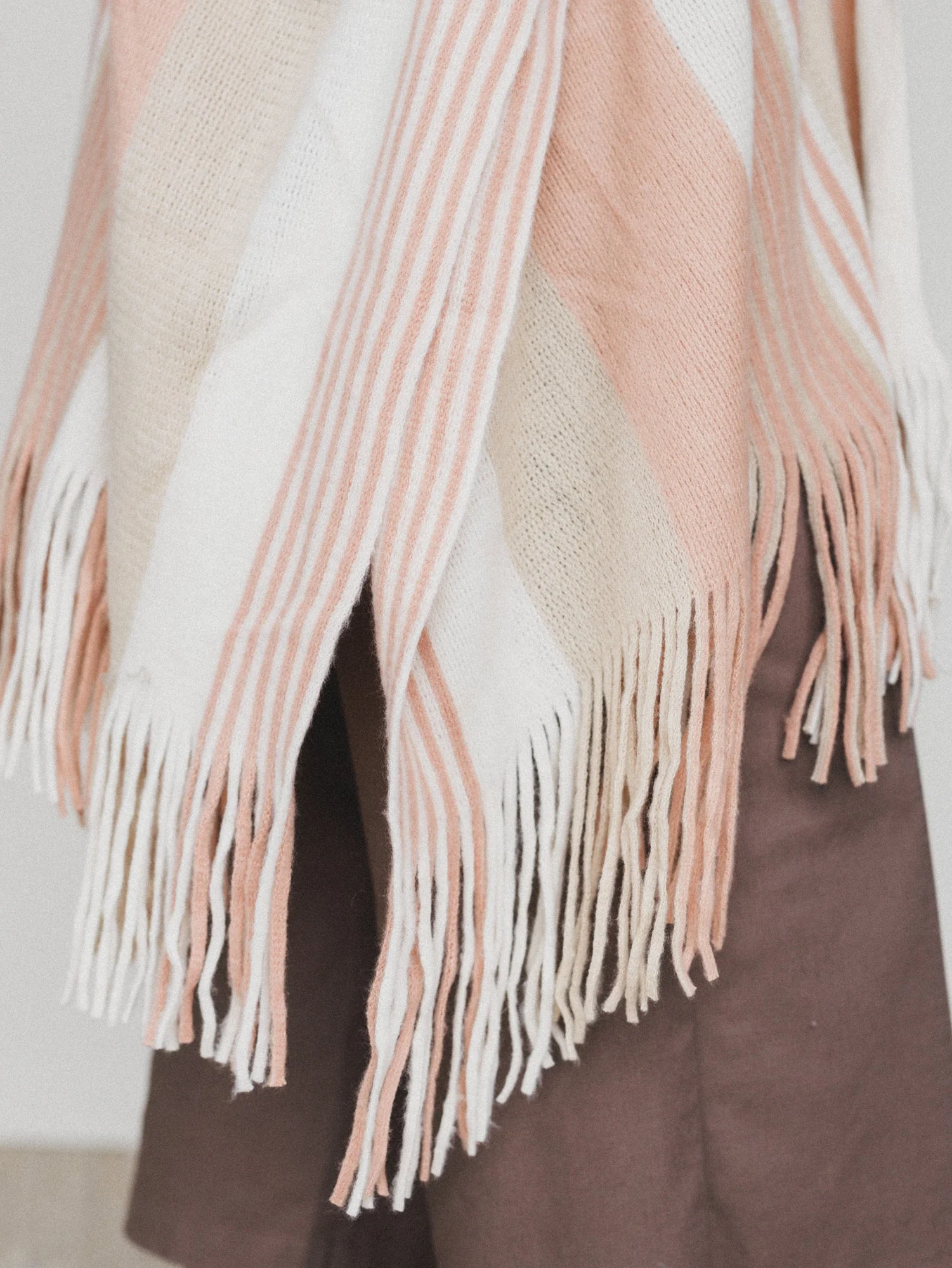 Sweet Love Striped Ruana Shawl - Beige - Image 3