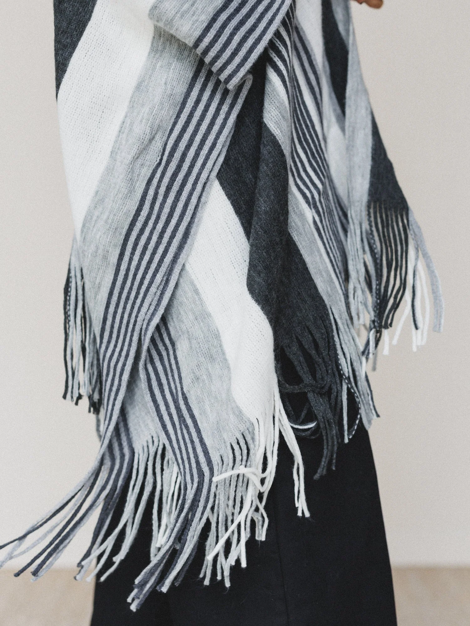 Sweet Love Striped Ruana Shawl - Gray - Image 3