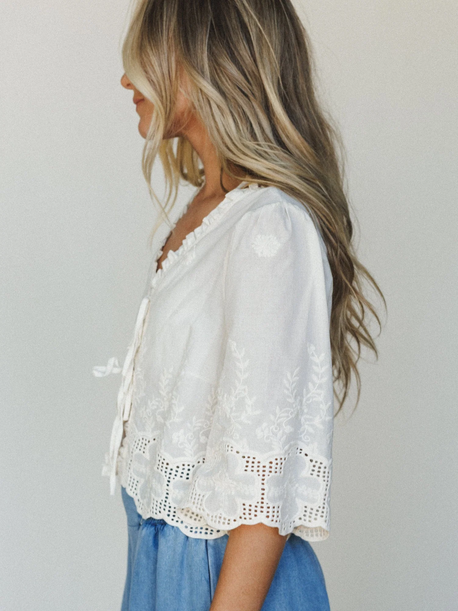 Sweet Pea Floral Embroidered Blouse - Ivory - Image 3
