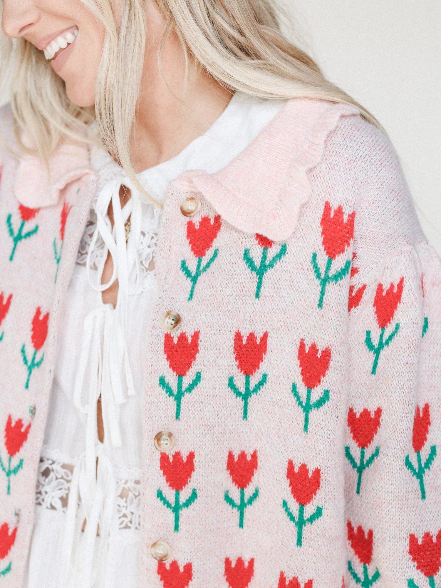 Sweet Petals Cardigan - Pink Red - Image 3