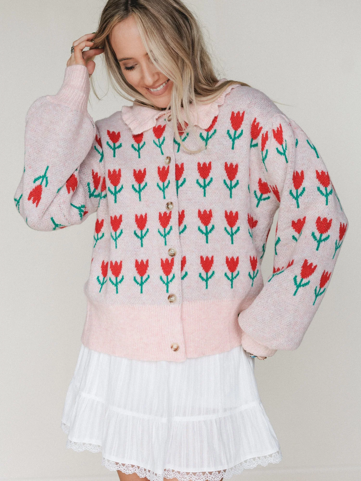 Sweet Petals Cardigan - Pink Red
