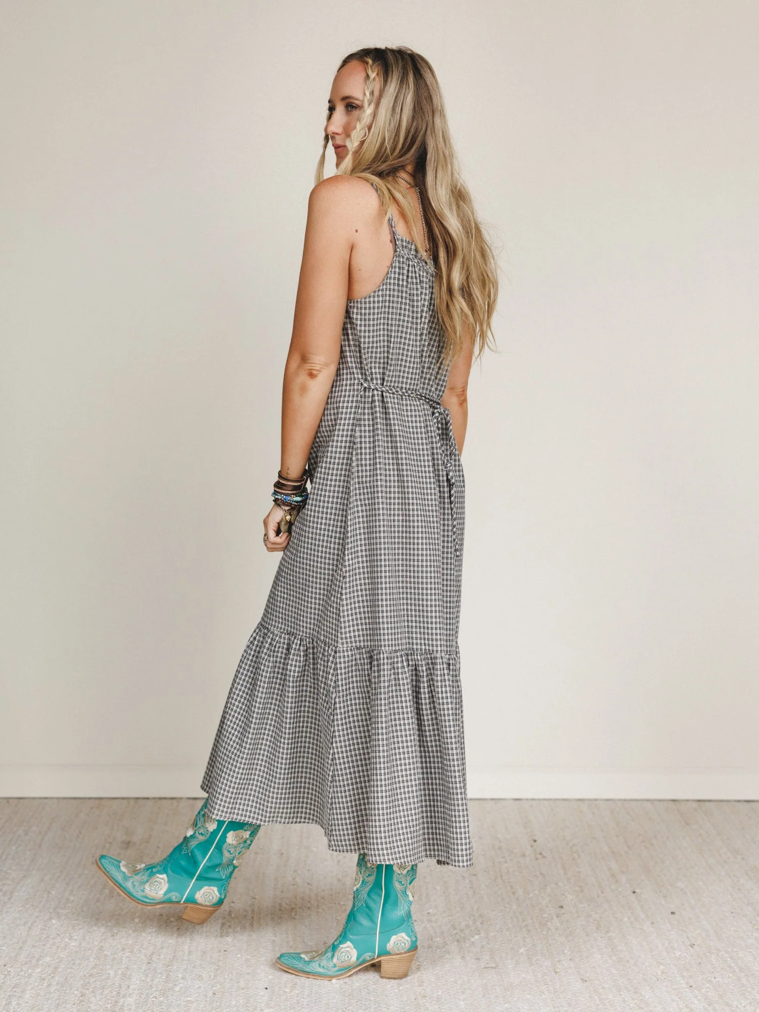 Sweet Tea Gingham Print Dress - Grey - Image 4