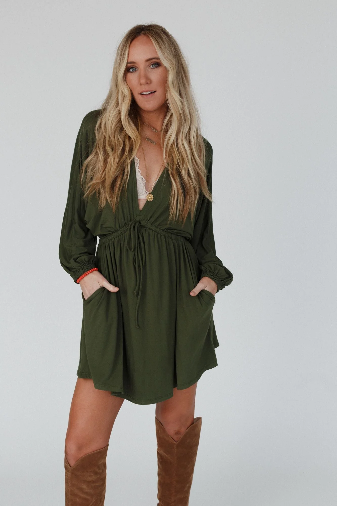 The Nest Sweet Vacay Long Sleeve Dress - Super Olive - Image 6