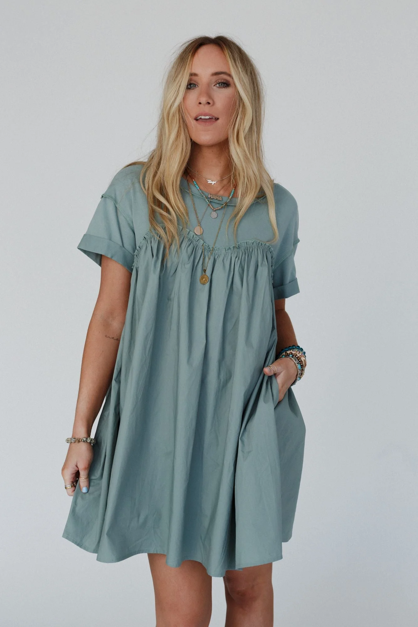 Sweetheart Breeze Tee Dress - Sage - Image 2