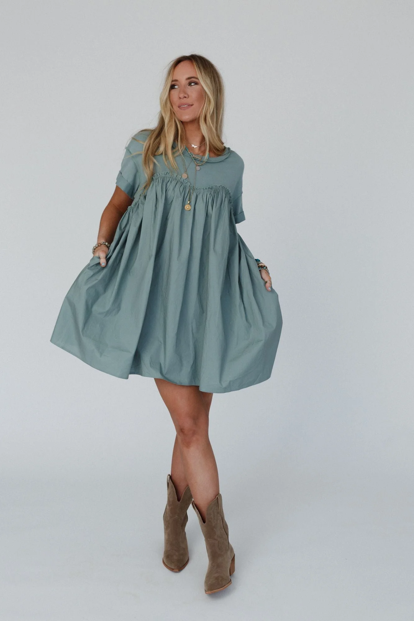 Sweetheart Breeze Tee Dress - Sage - Image 3