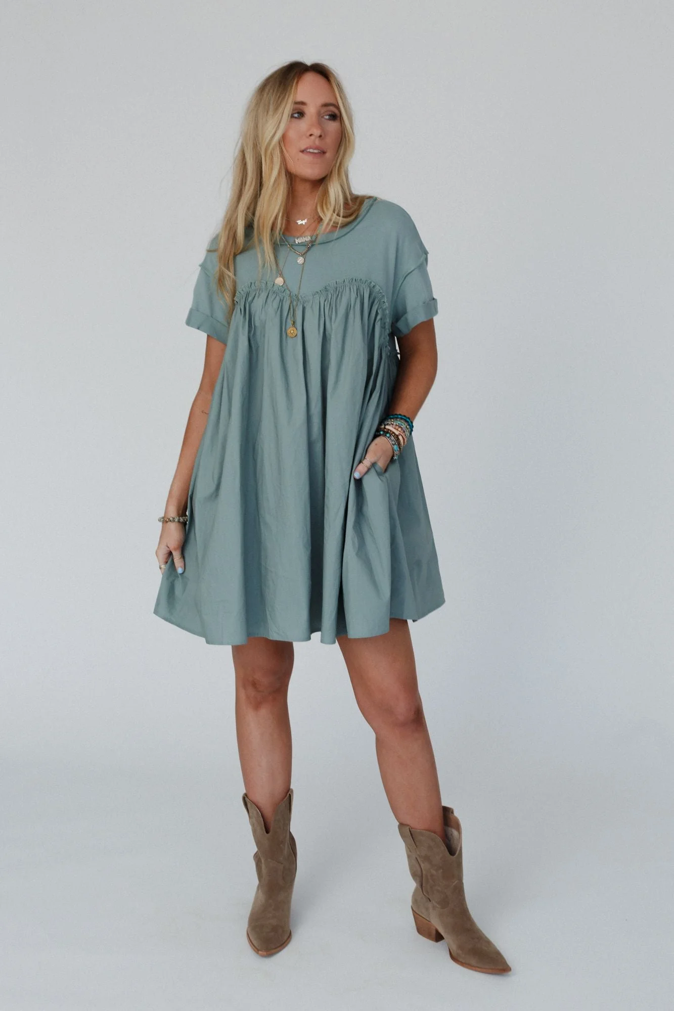 Sweetheart Breeze Tee Dress - Sage - Image 5