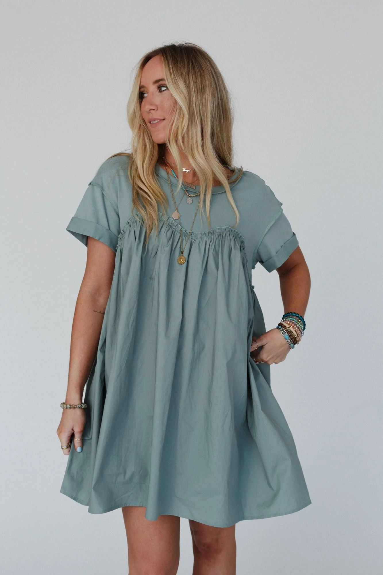 Sweetheart Breeze Tee Dress - Sage - Image 6