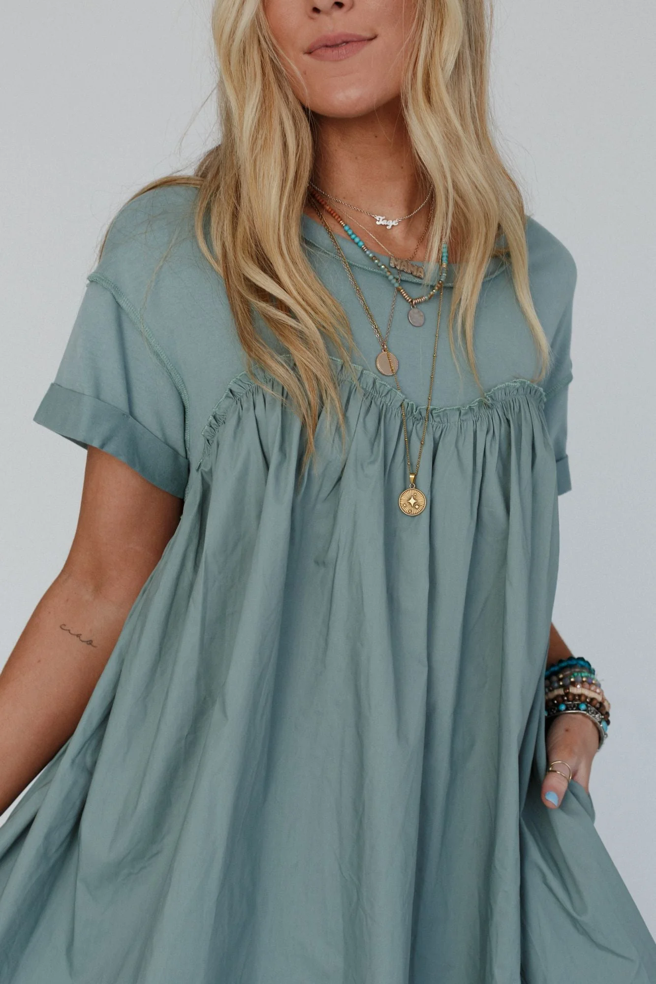 Sweetheart Breeze Tee Dress - Sage - Image 9