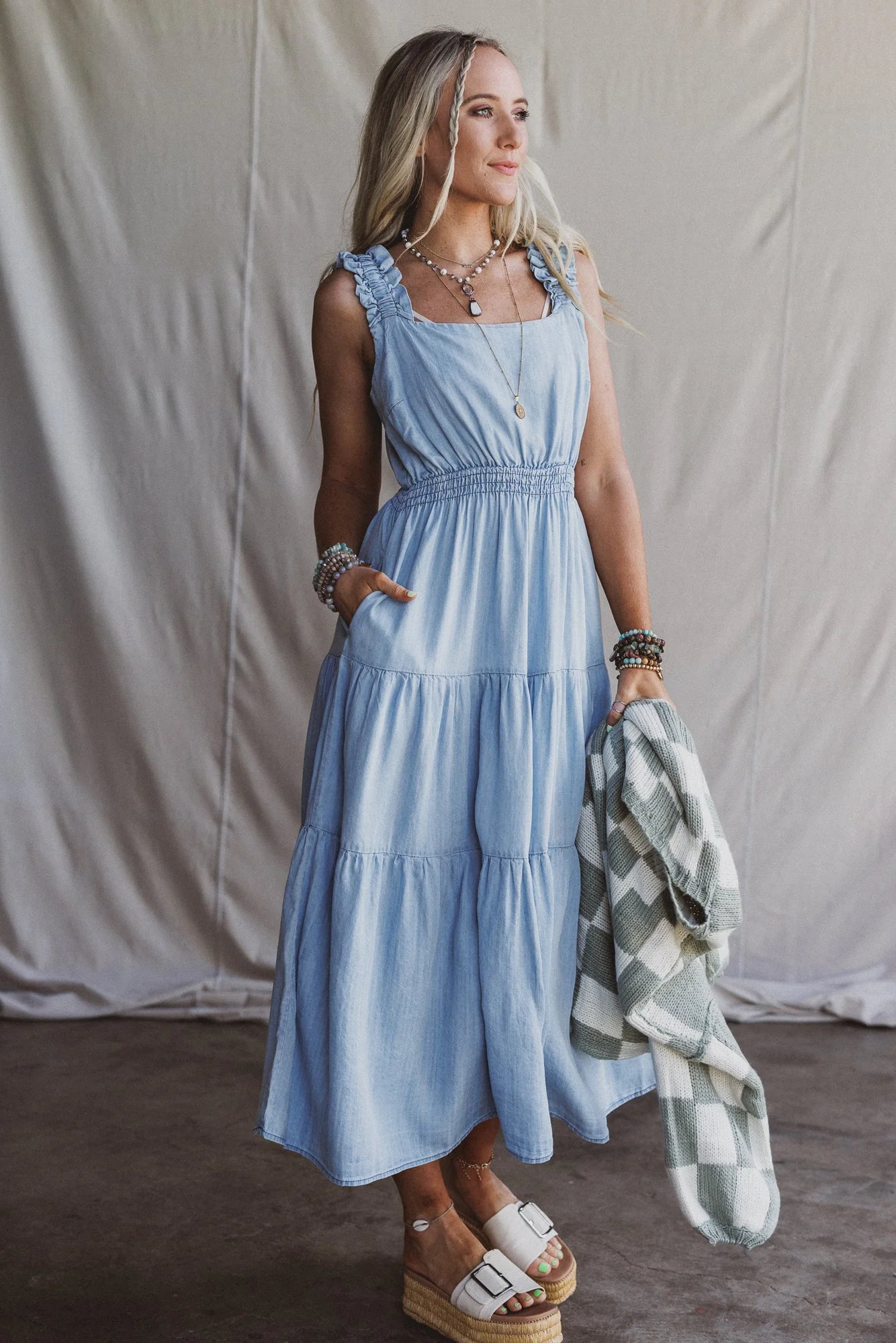 Swing By Tiered Maxi Dress - Light Denim - Image 3
