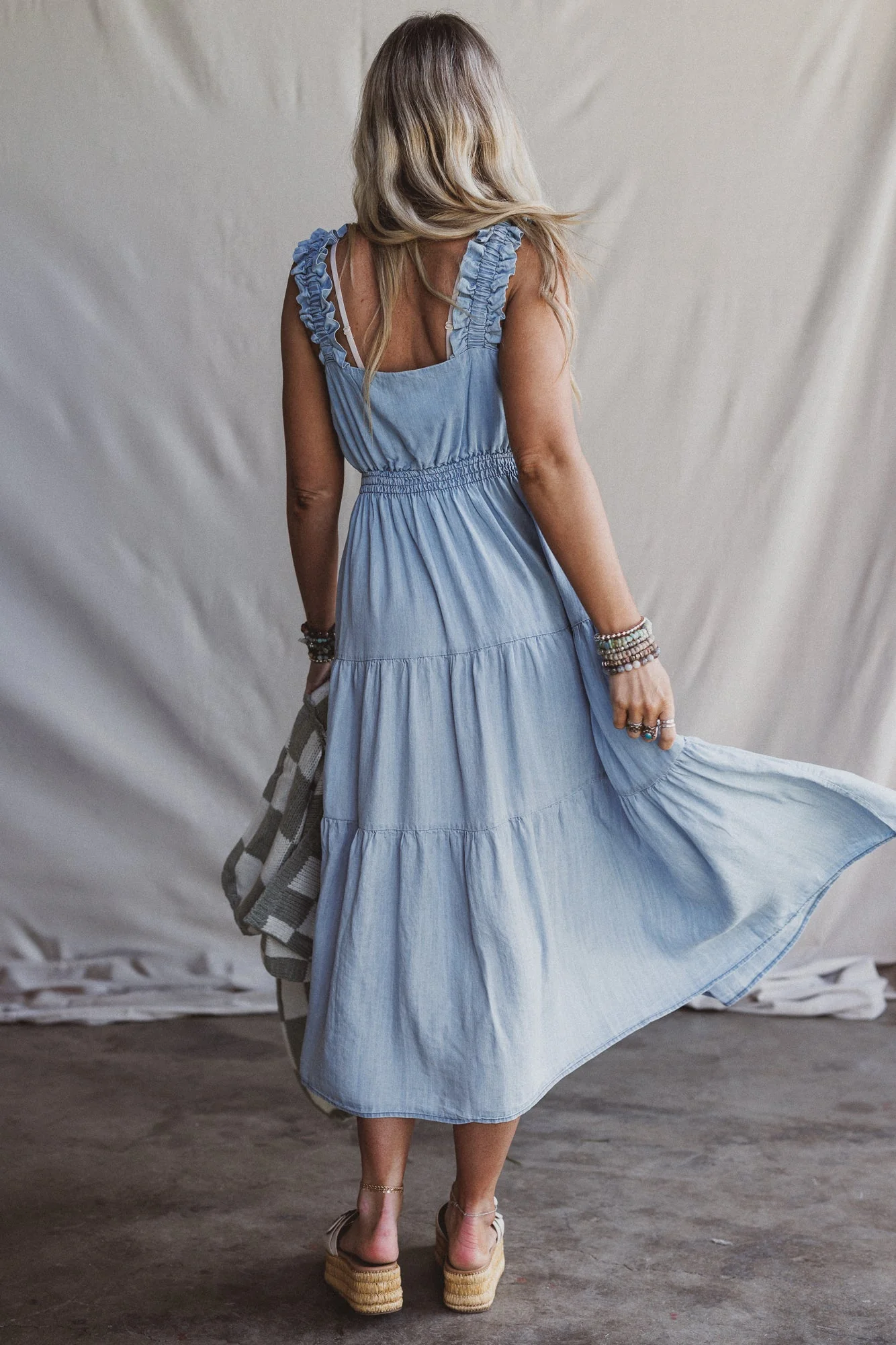 Swing By Tiered Maxi Dress - Light Denim - Image 4