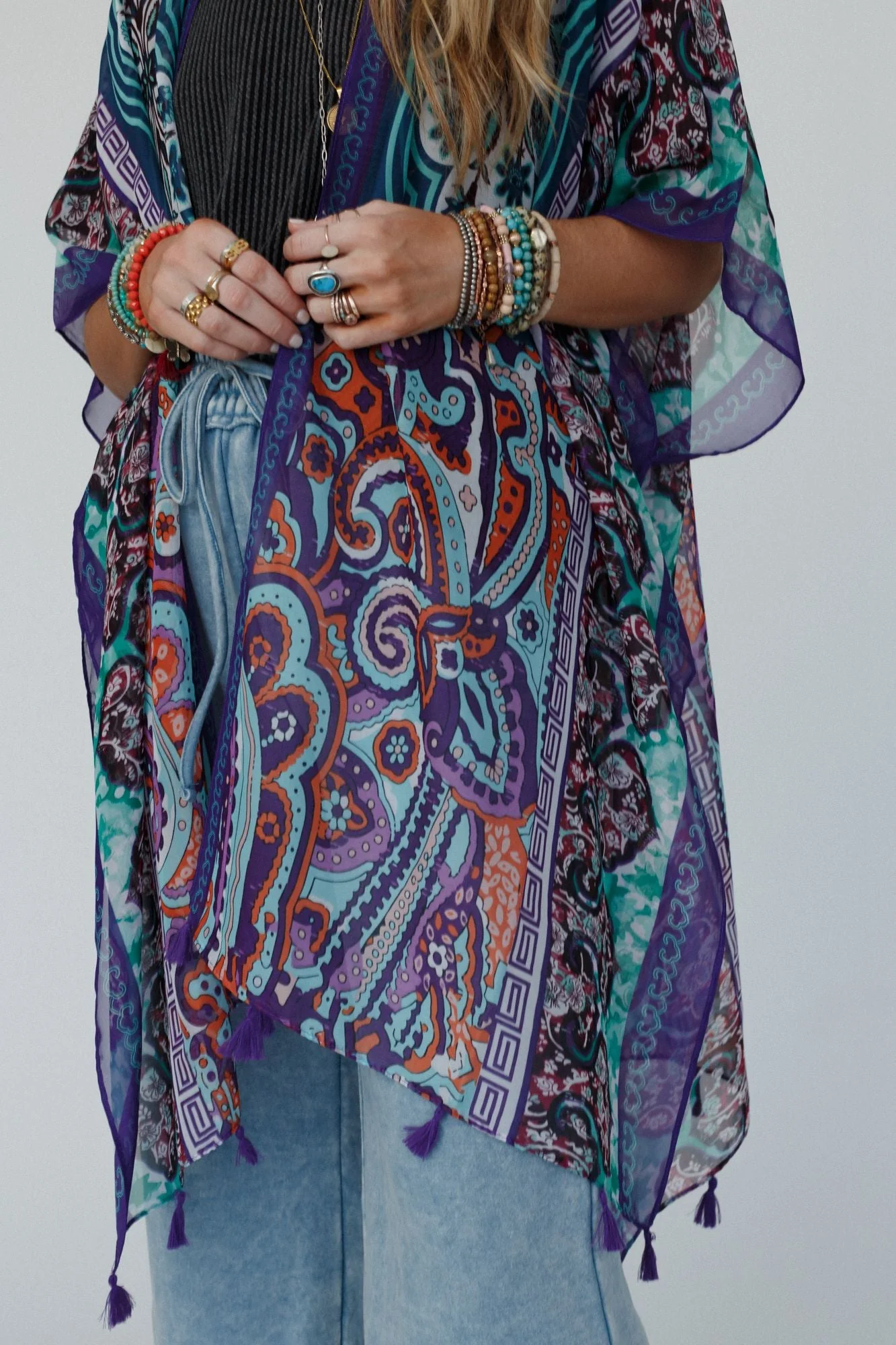 Tabitha Floral Kimono - Teal - Image 3