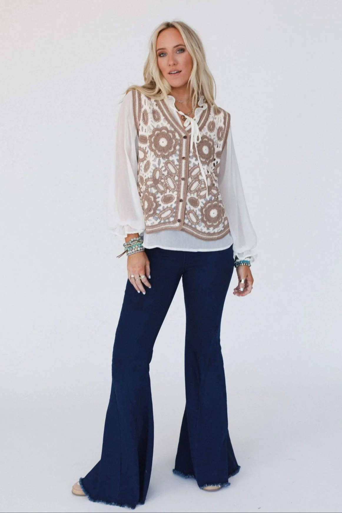 Tandie Crochet Vest And Blouse Set - Ivory - Image 4