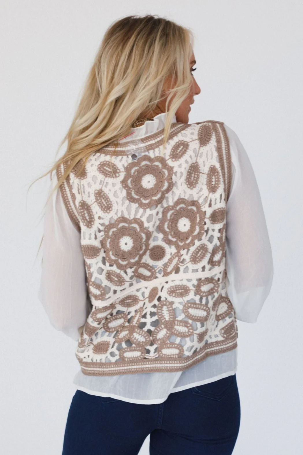 Tandie Crochet Vest And Blouse Set - Ivory - Image 8