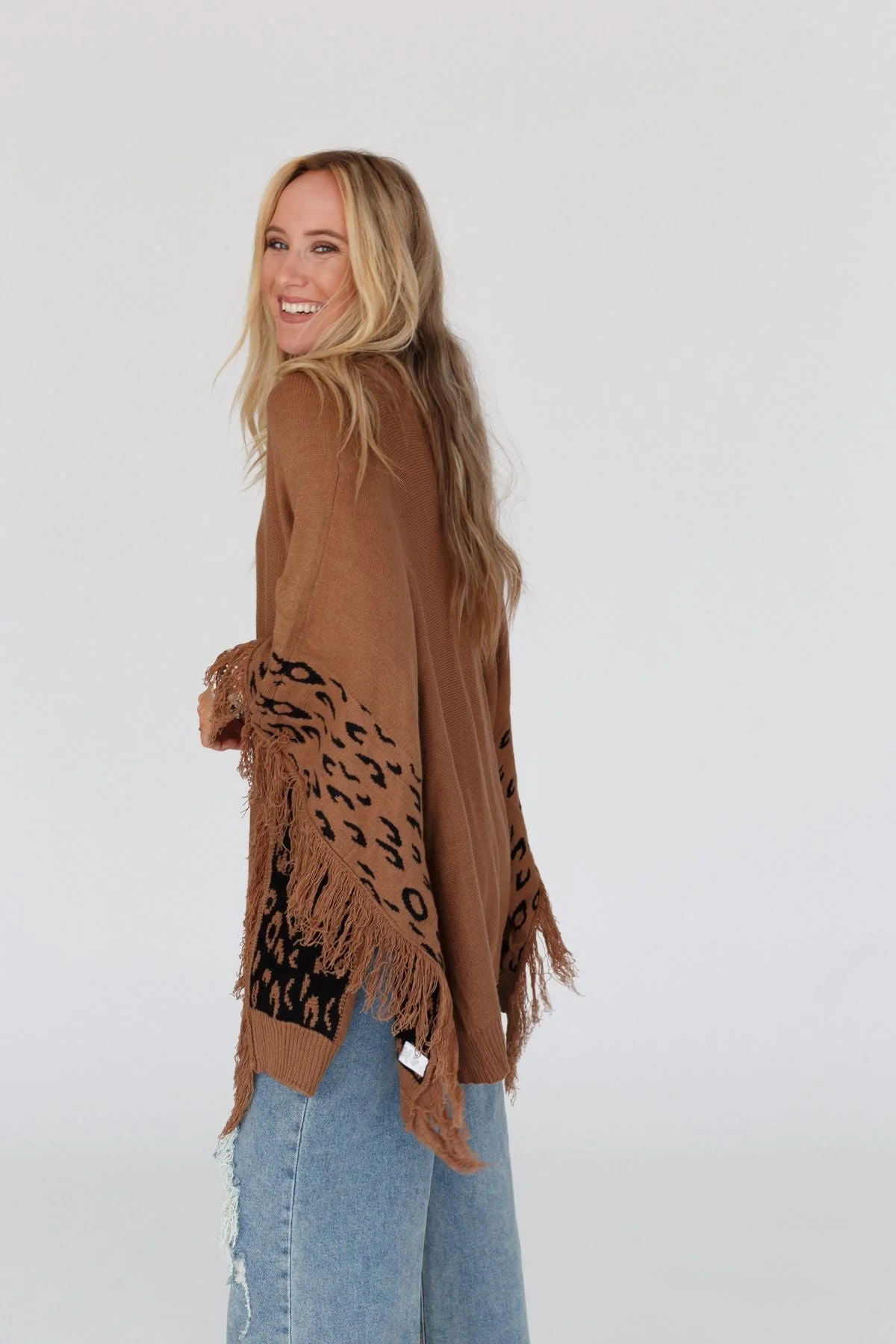 Tate Animal Print Poncho - Camel - Image 3