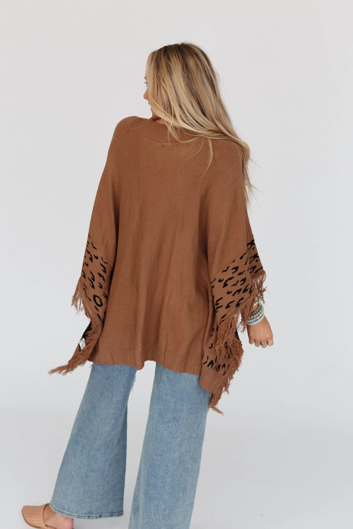 Tate Animal Print Poncho - Camel - Image 9