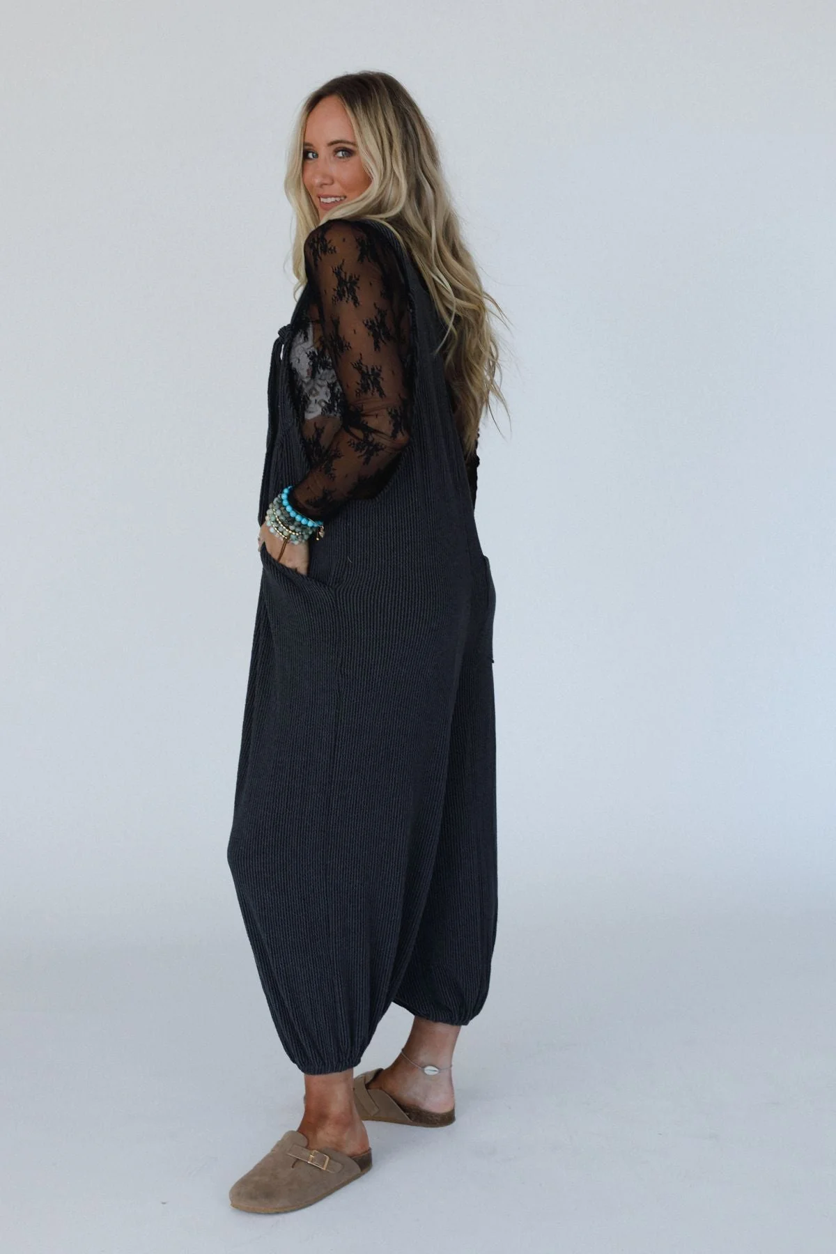 The Nest Tazzlynn Textured Jumpsuit - Charcoal - Image 2