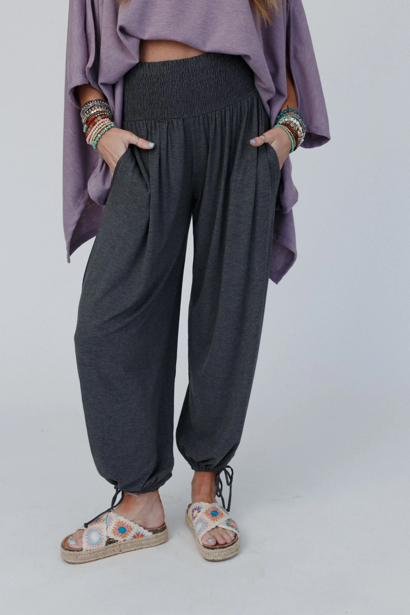 The Nest Angelica Smocked Pant - Charcoal - Image 3