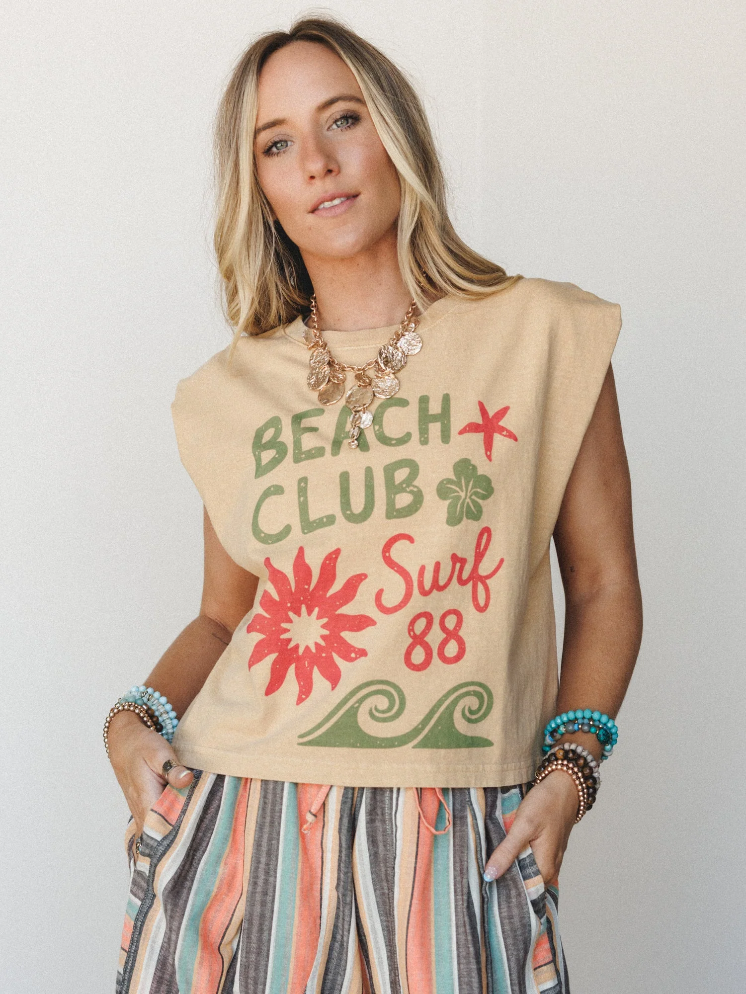 The Nest Beach Club Muscle Tank - Faded Mustard - Image 2