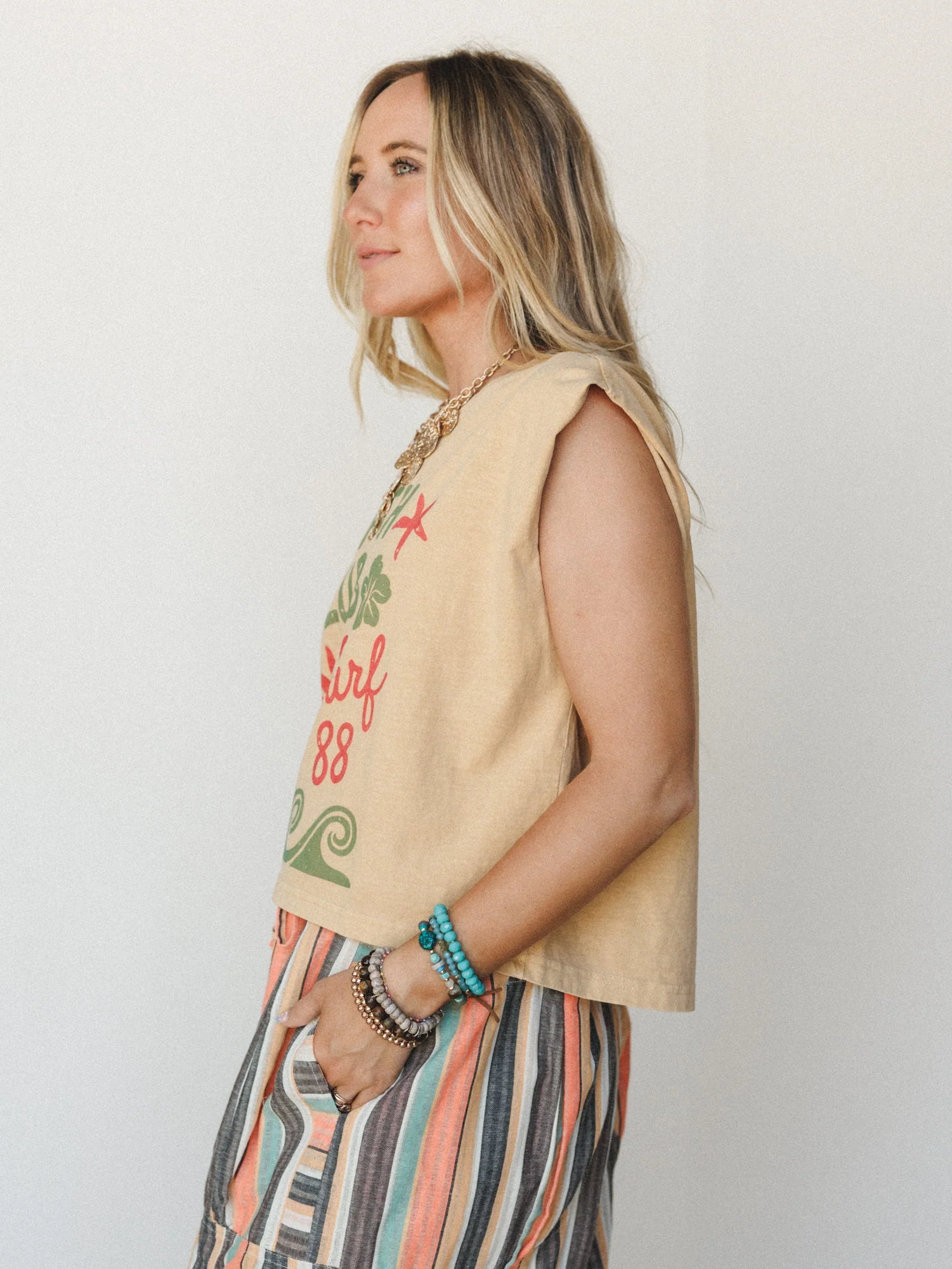 The Nest Beach Club Muscle Tank - Faded Mustard - Image 3