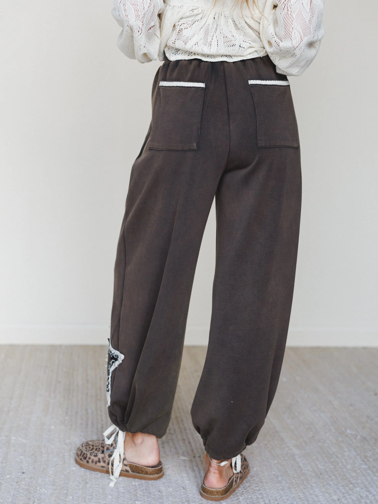 The Nest Bobbie Patchwork Convertible Wide Leg Pant - Charcoal - Image 5