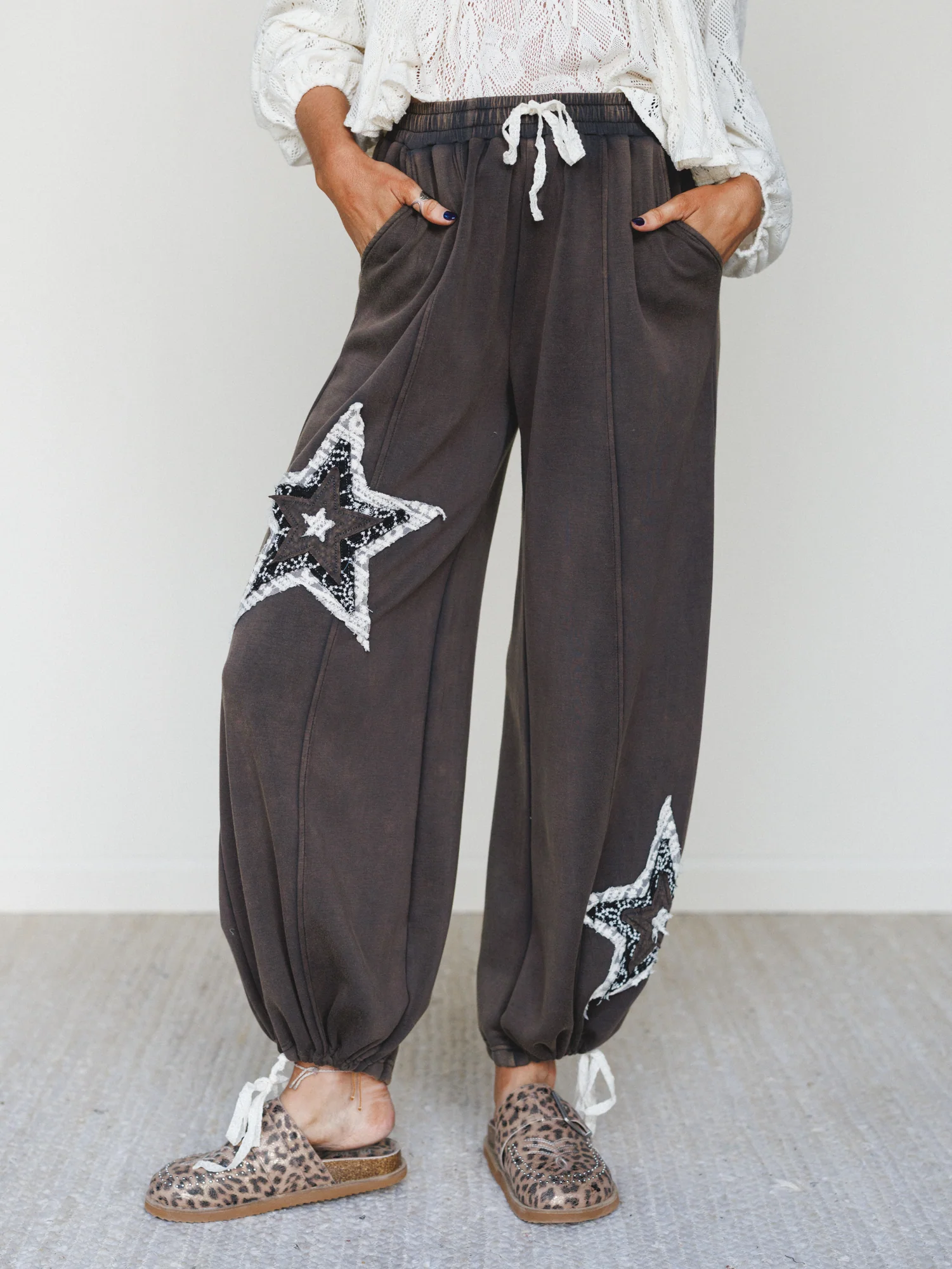 The Nest Bobbie Patchwork Convertible Wide Leg Pant - Charcoal - Pre Order
