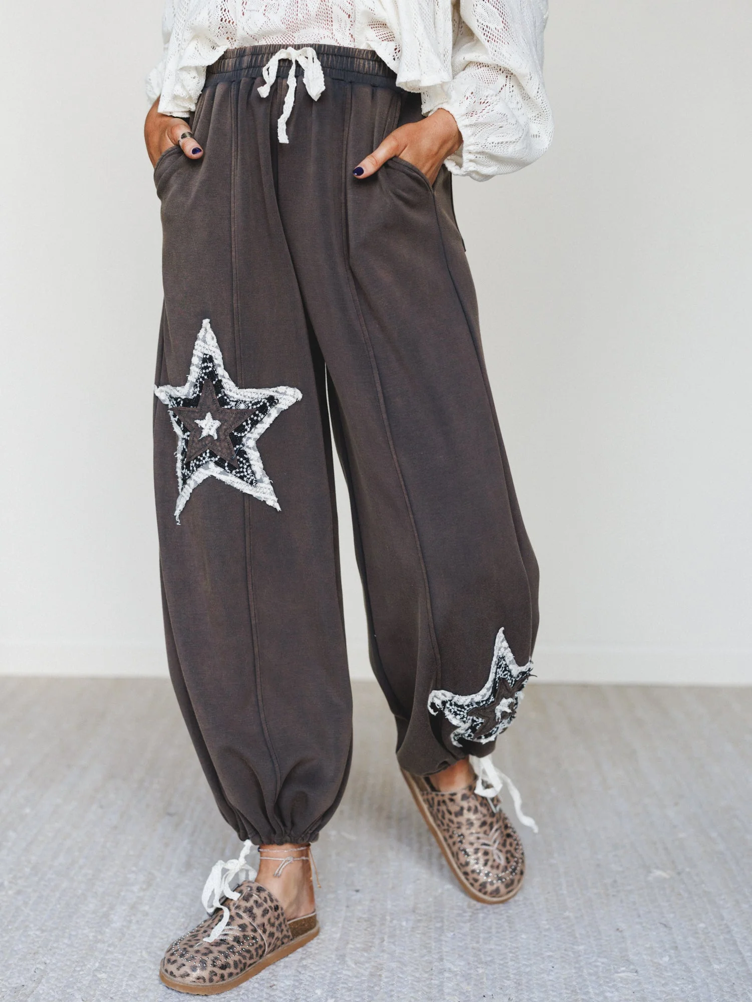 The Nest Bobbie Patchwork Convertible Wide Leg Pant - Charcoal - Pre Order - Image 2