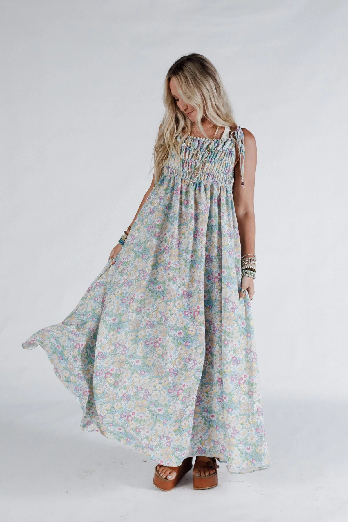 The Nest Bohemian Grace Maxi Dress - Green Floral - Image 2