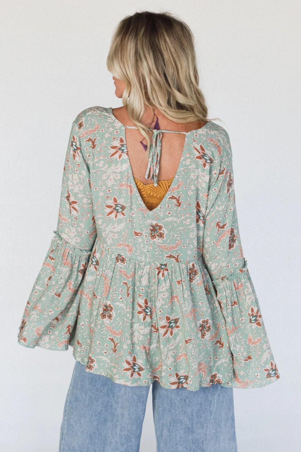 The Nest Brea Mixed Print Top - Sage Floral Print - Image 2