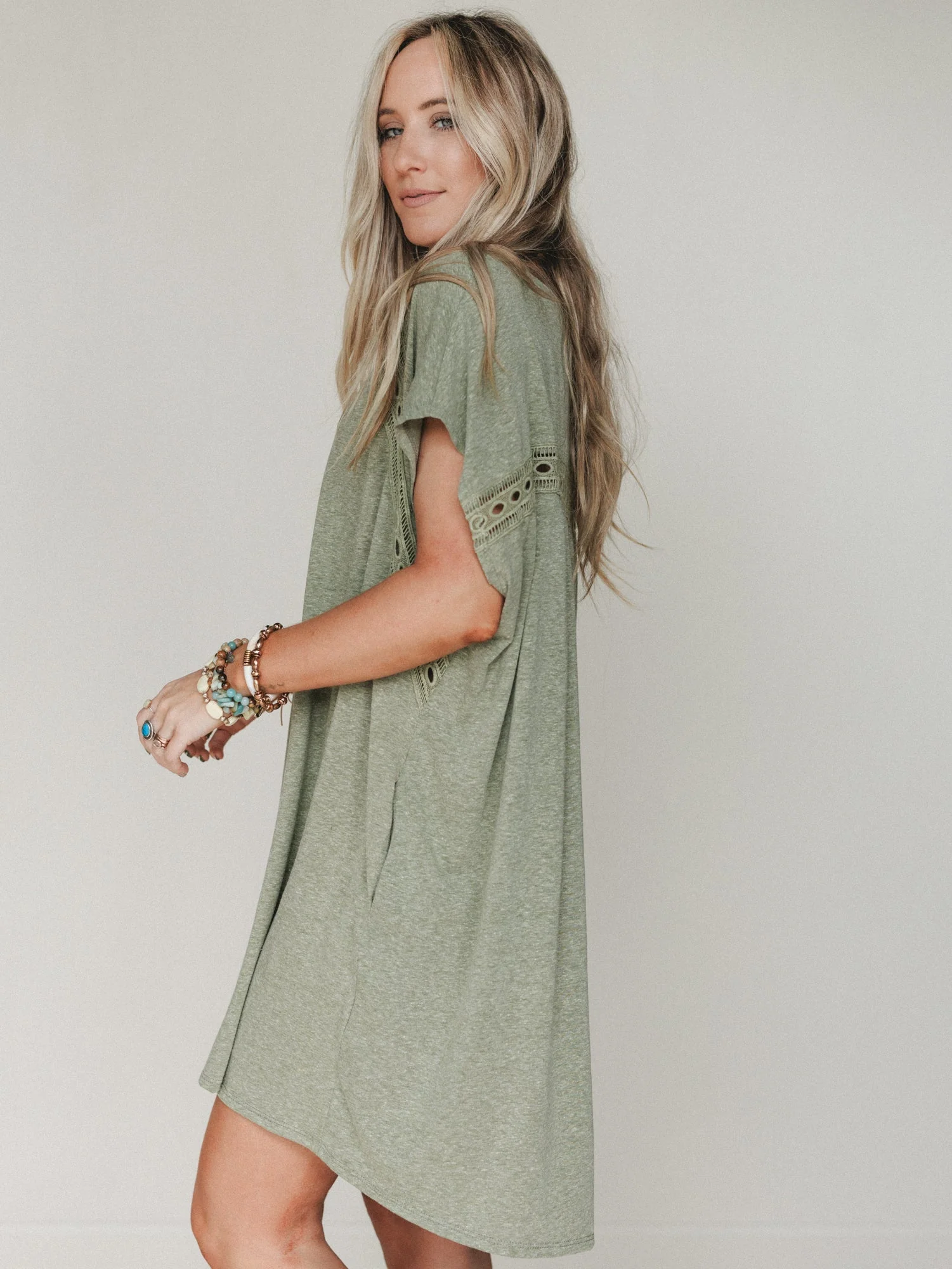 The Nest Camden Lace Tee Dress - Olive - Image 4