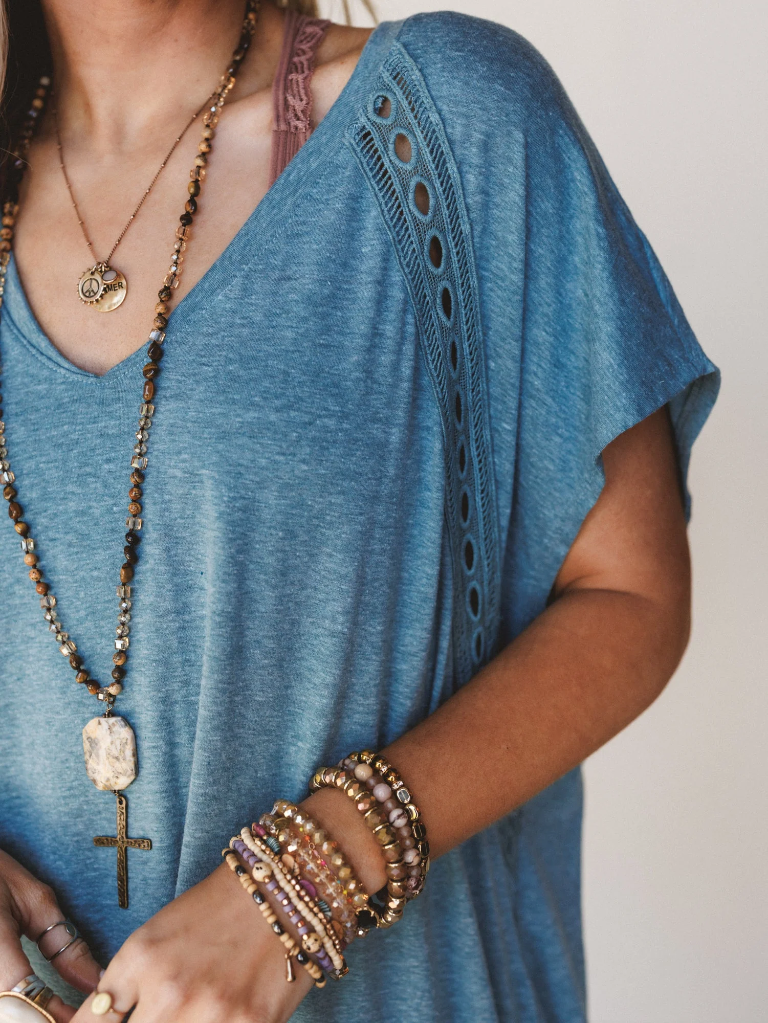 The Nest Camden Lace Tee Dress - Teal - Image 2