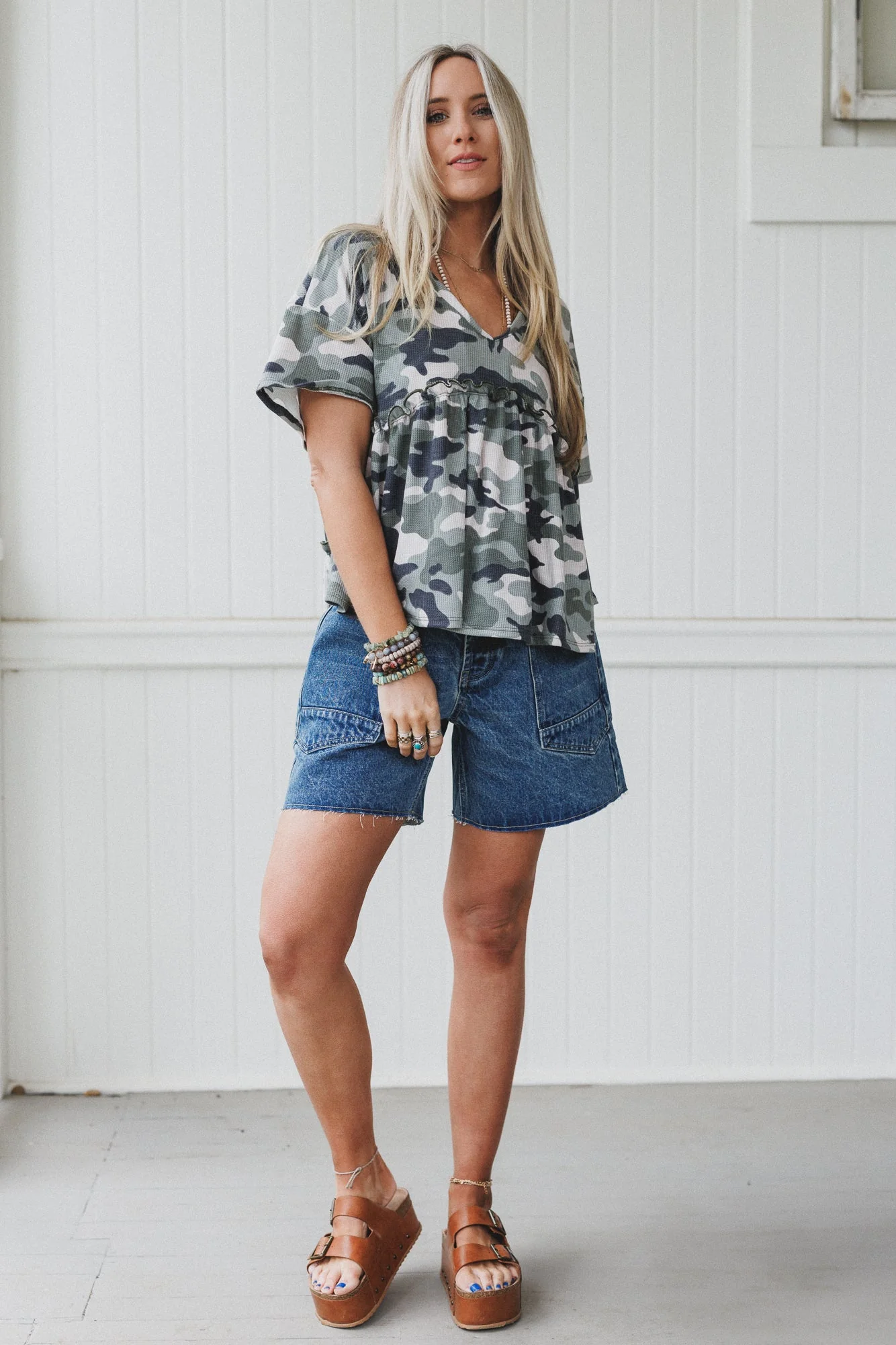 The Nest Camouflage Muse Babydoll Top - Black - Pre Order