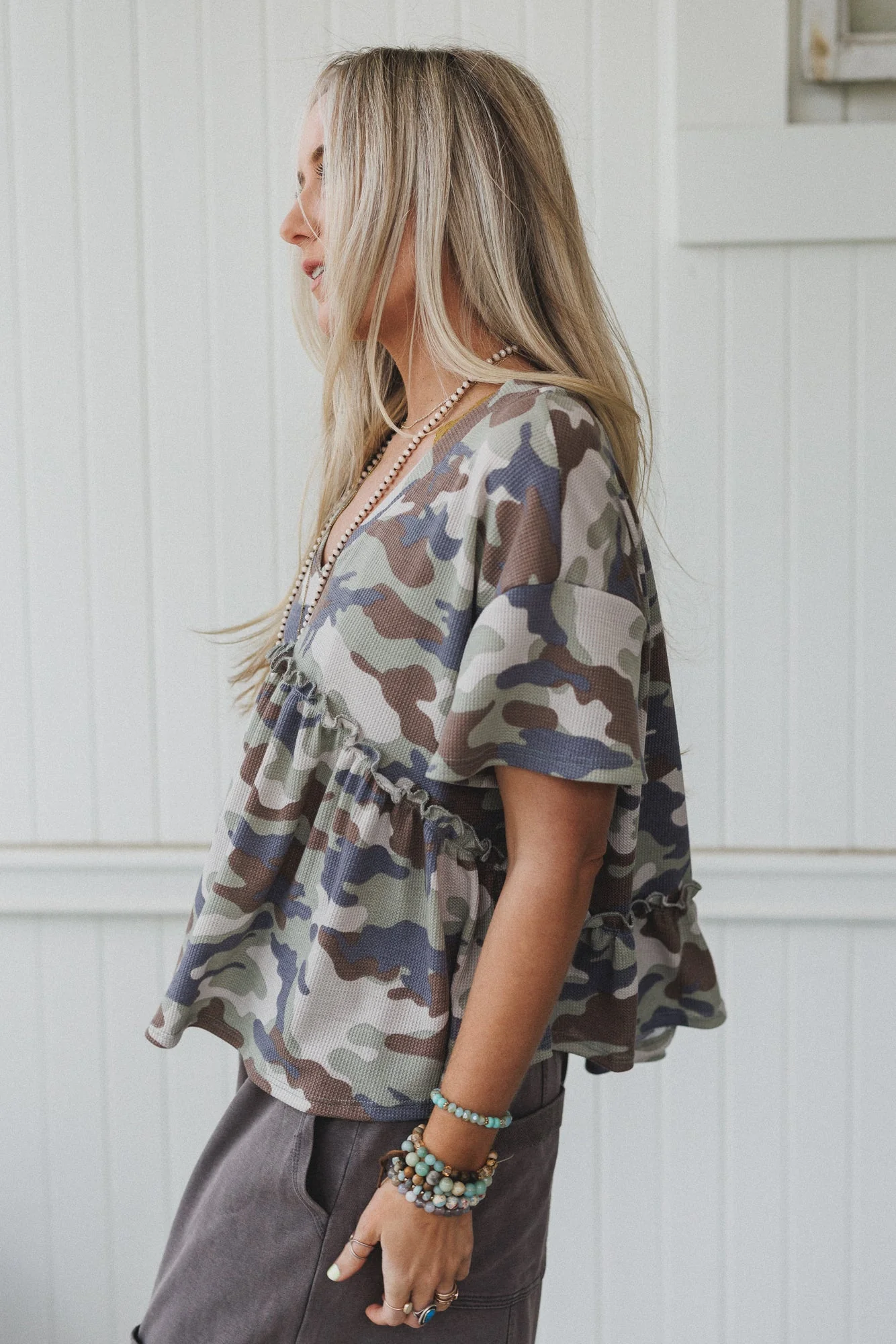 The Nest Camouflage Muse Babydoll Top - Sage - Image 4
