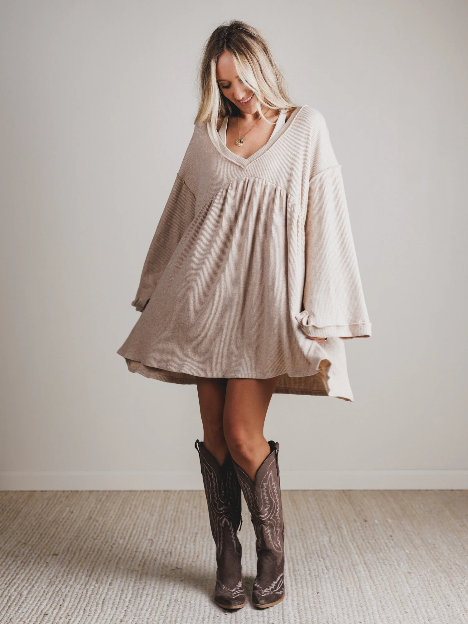 The Nest Carefree Mini Dress - Stone - Image 5