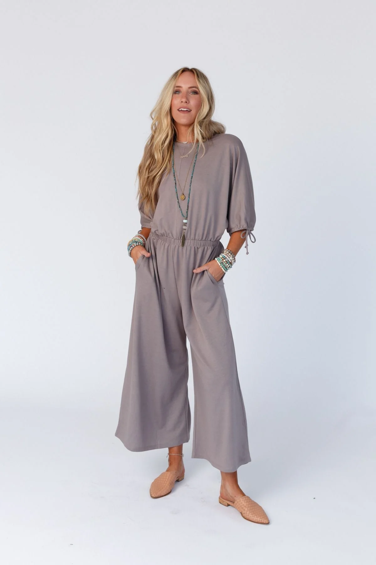 The Nest Carolina Comfy Wide Leg Jumpsuit - Coco - Pre Order